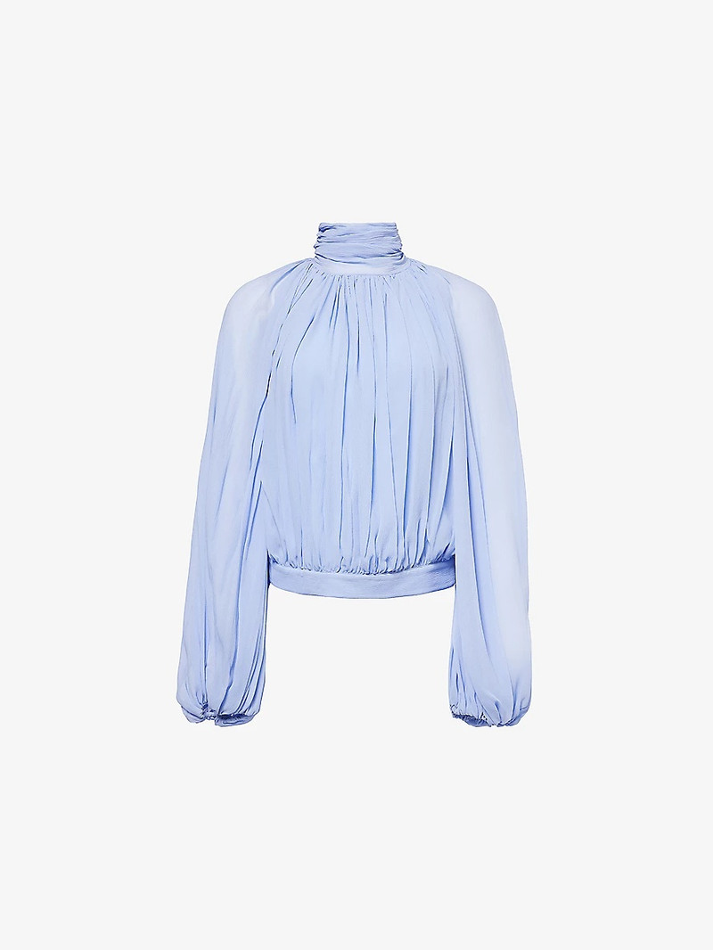 Draped High-Neck Silk-Chiffon Top - 1