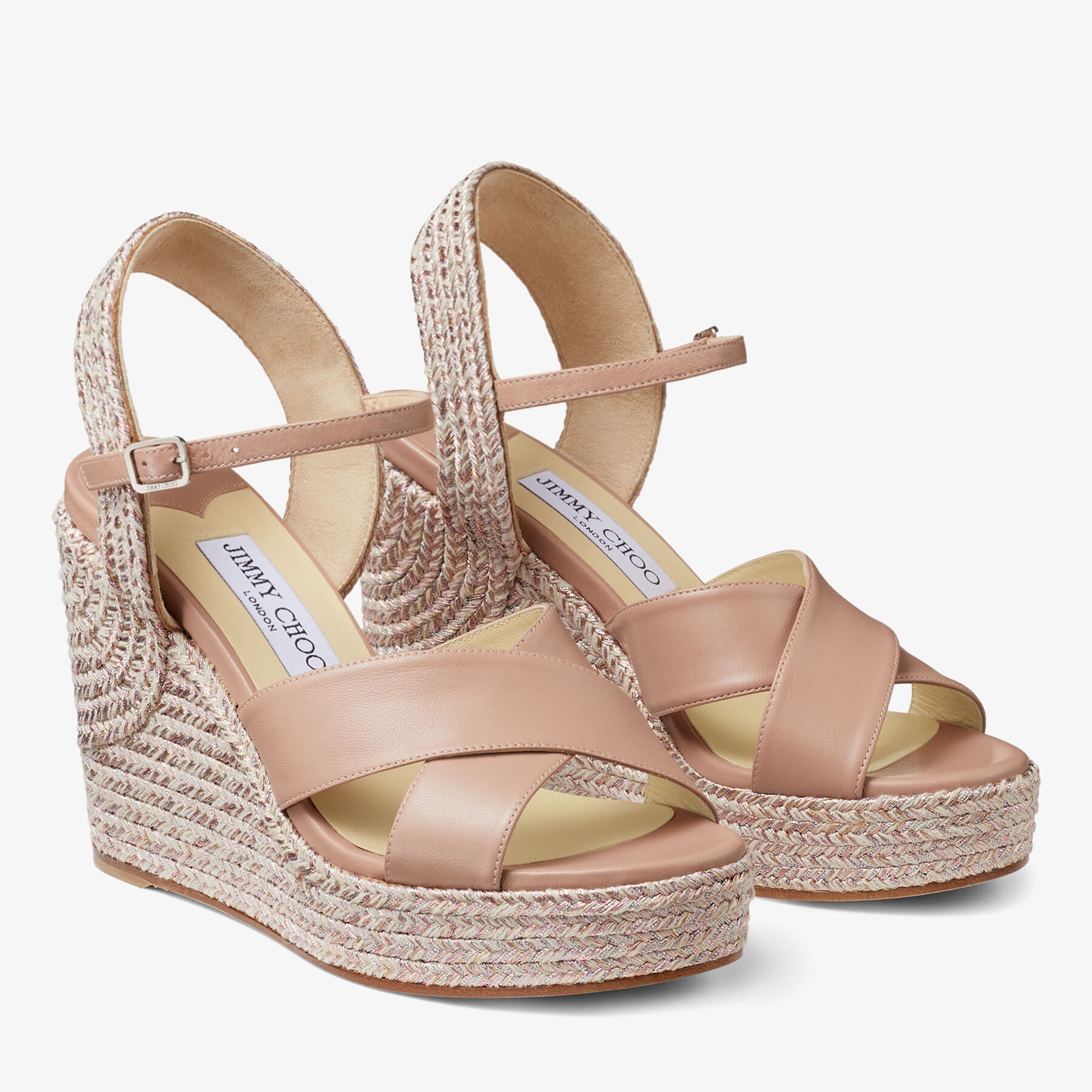 Dellena 100
Ballet Pink Nappa Leather Wedges with Metallic Rope Trim - 3