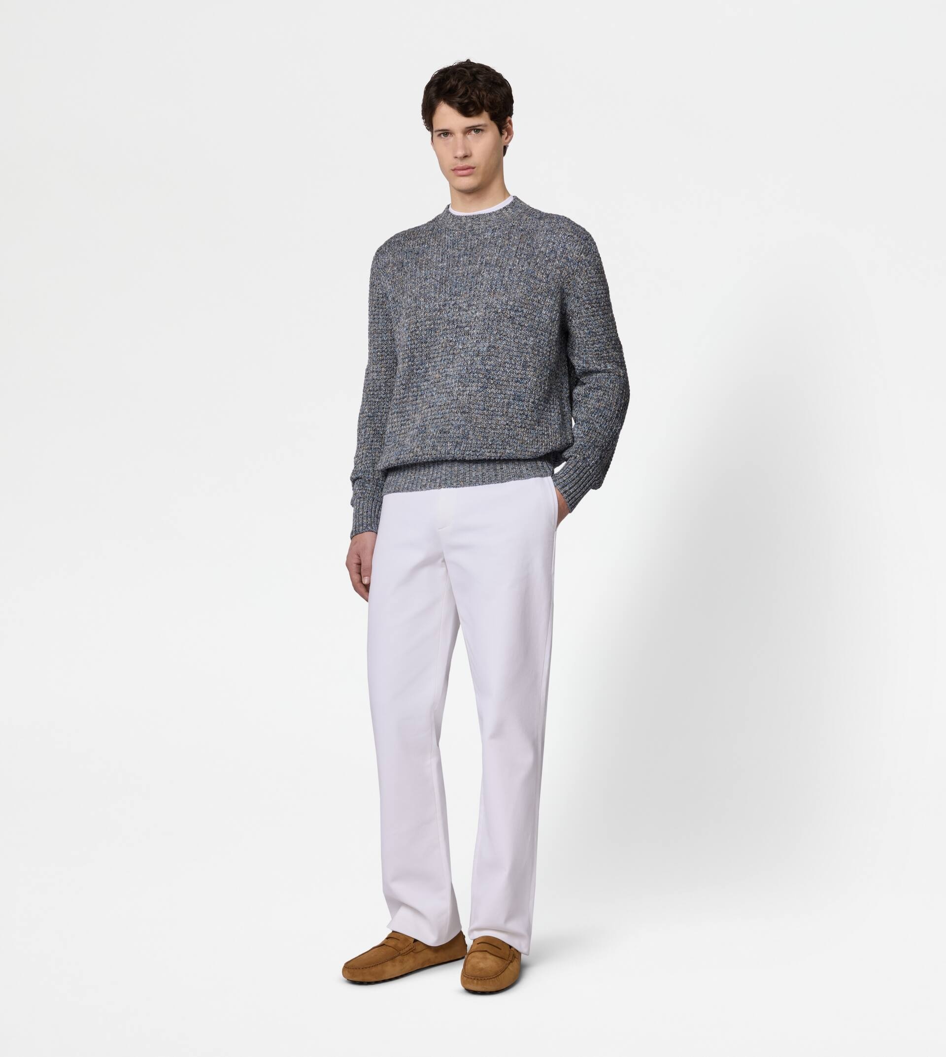 LINEN BLEND MOULINÉ PULLOVER - BLUE - 2