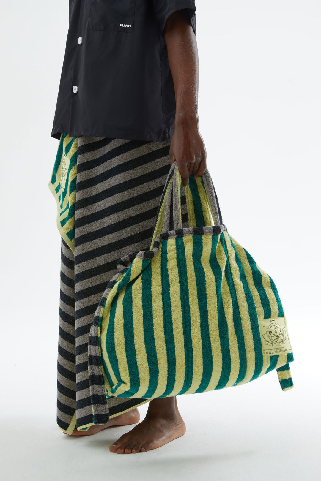 GREY & BLACK STRIPED COTTON BAG - 4