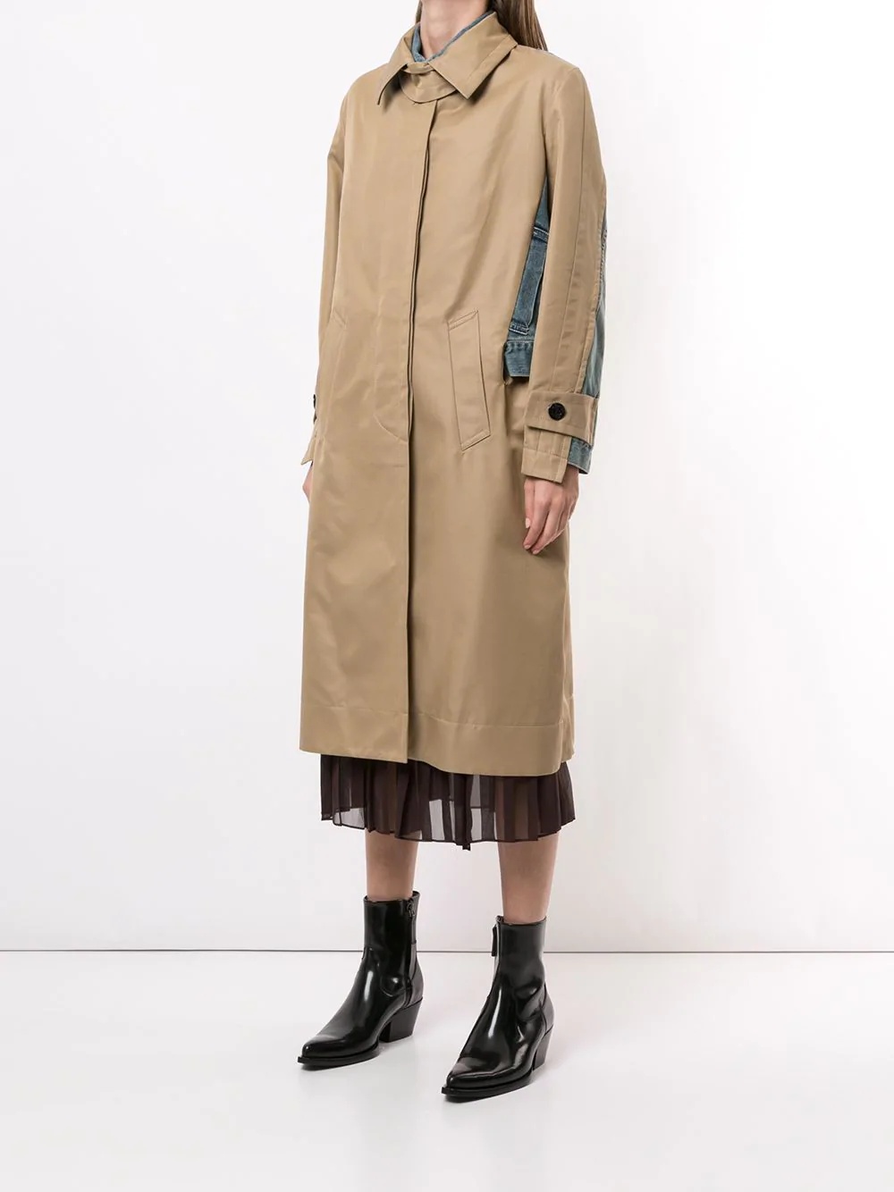 denim panel trench coat - 3