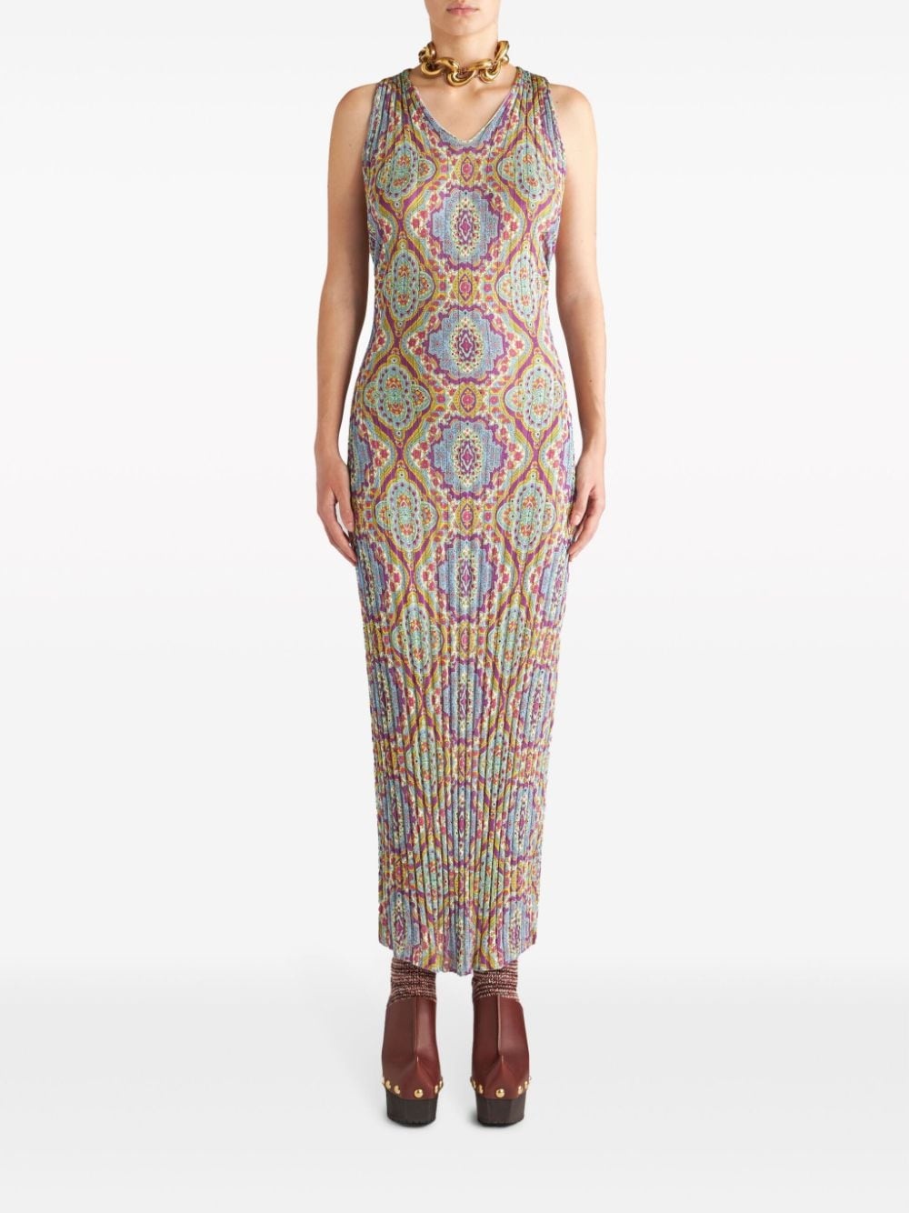 medallion-print pleated midi-dress - 3