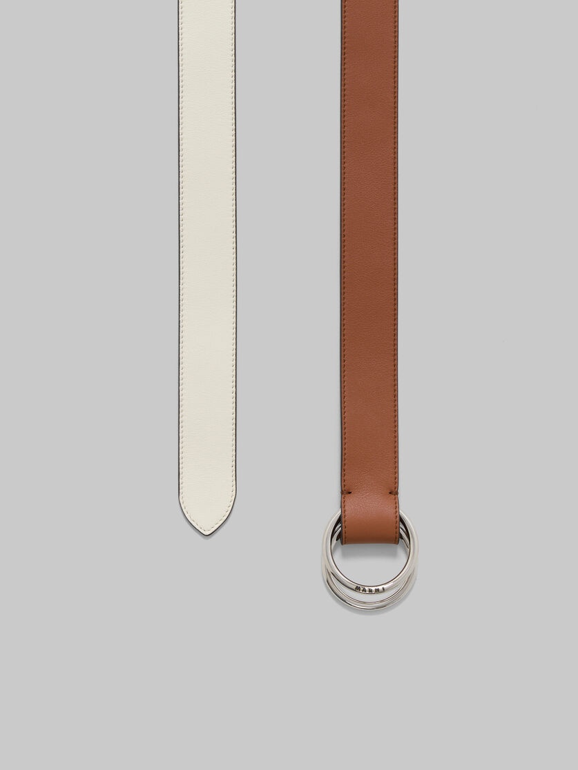 BROWN AND CREAM LEATHER BELT WITH RING BUCKLE - 3