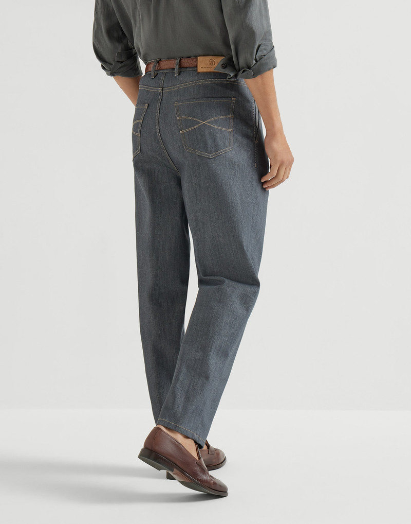 Comfort grayscale denim iconic fit five-pocket trousers with double pleats 3