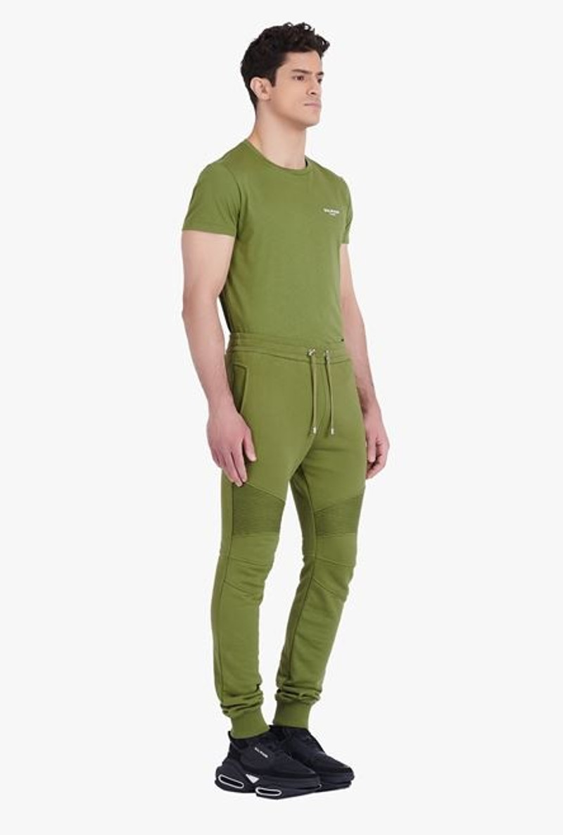 Khaki eco-designed cotton sweatpants with white Balmain Paris logo 7
