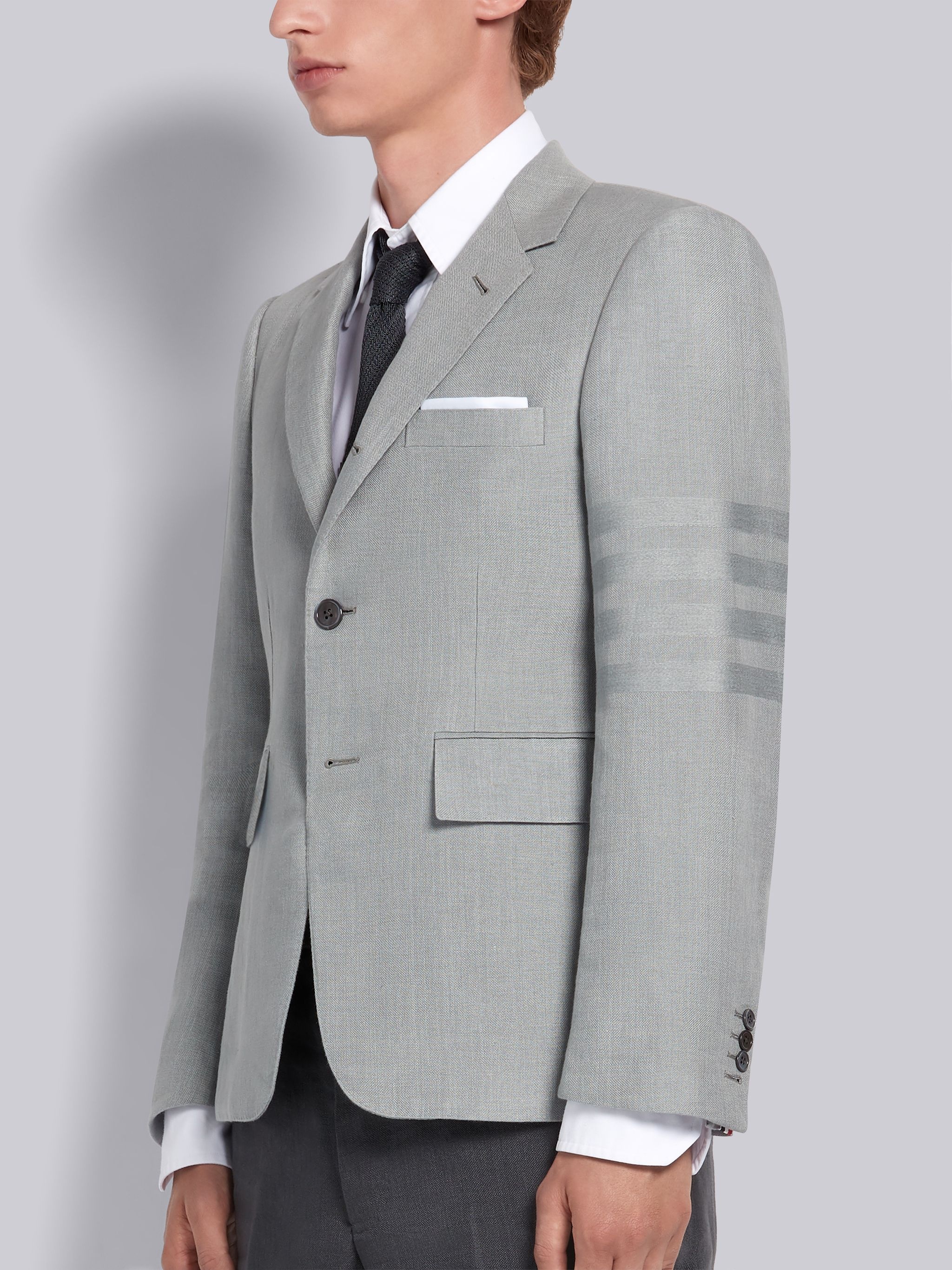 Light Grey Crisp Linen Tonal 4-Bar Classic Jacket - 2