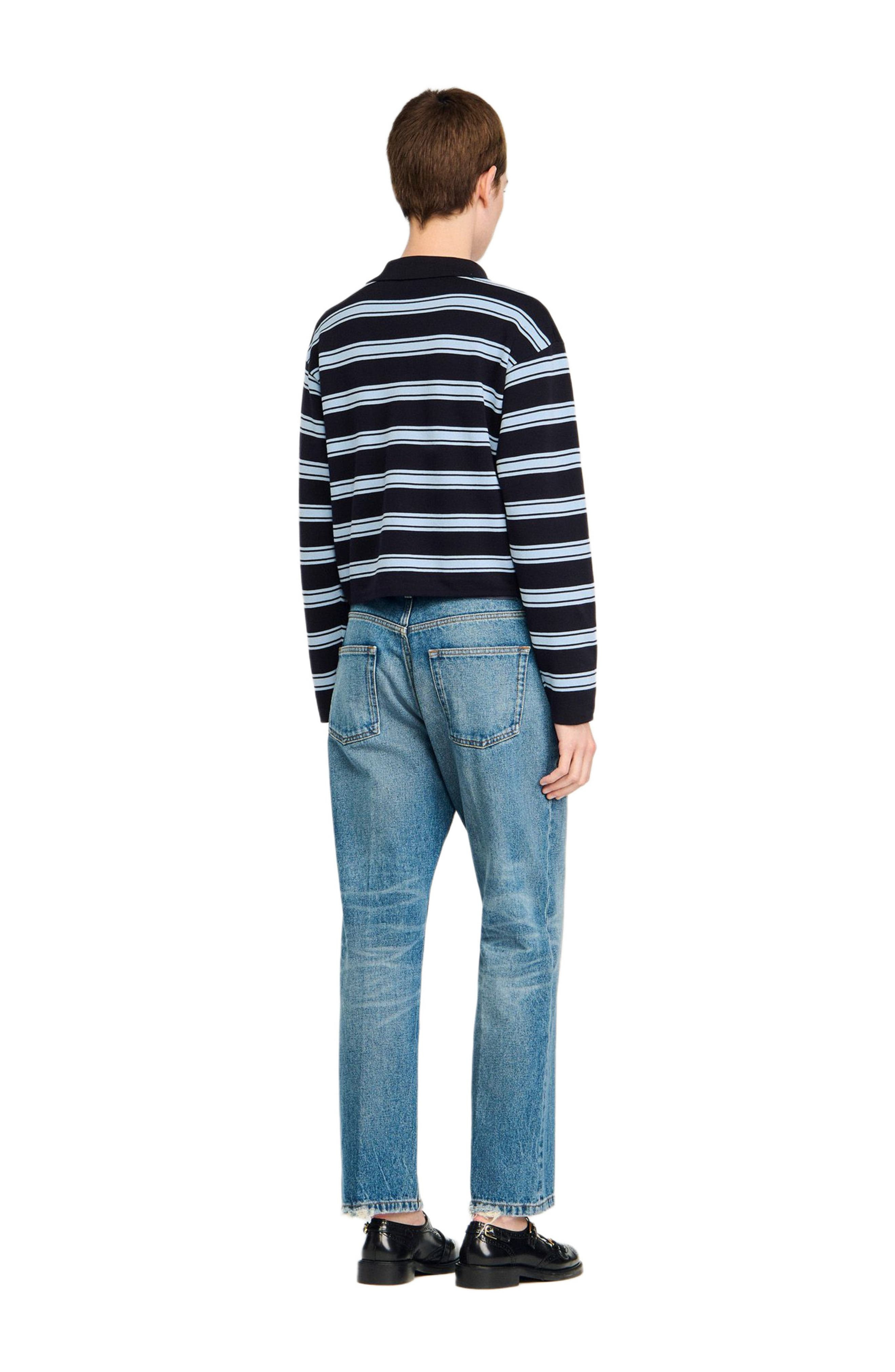 SANDRO Striped polo sweater in Navy Blue at Nordstrom - 2