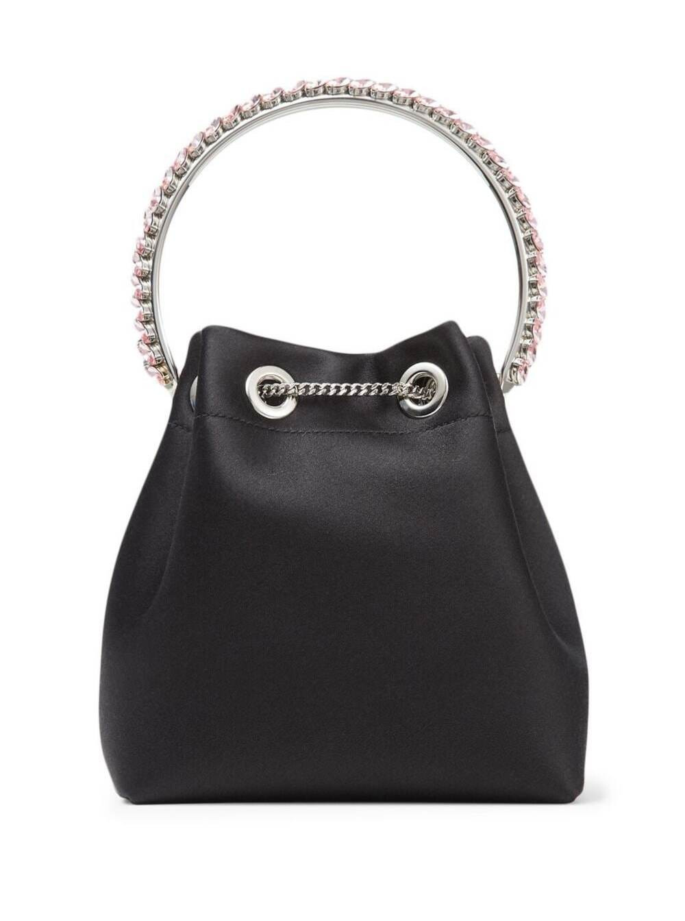 Jimmy Choo Women 'Bon Bon' Mini Black Handbag With Metal Crystal Bracelet Handle In Satin Fabbric Wo - 3