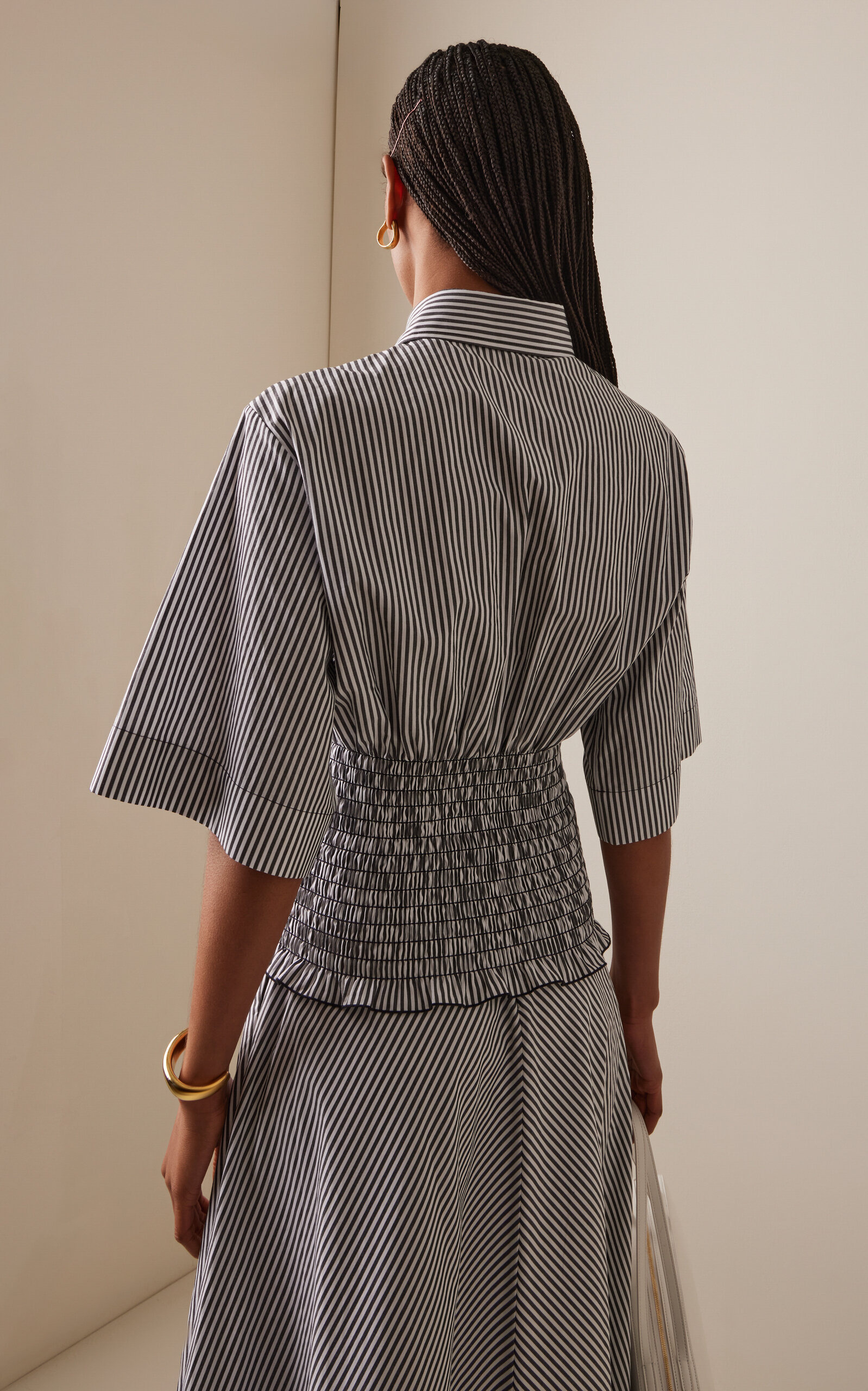 The Harte Smocked Pima Cotton Shirt black/white - 4