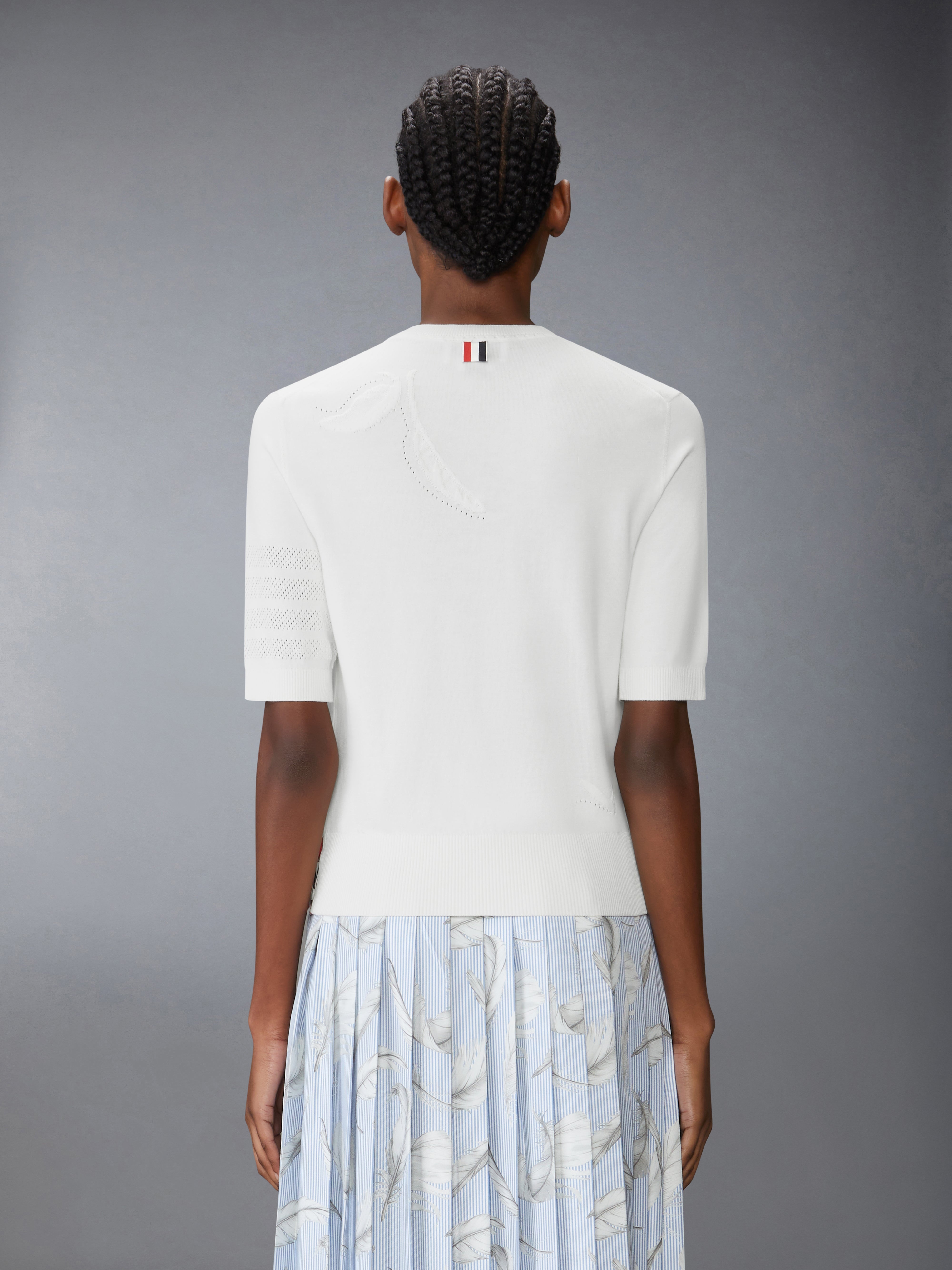 FEATHER INTARSIA POINTELLE 4-BAR TEE - 3