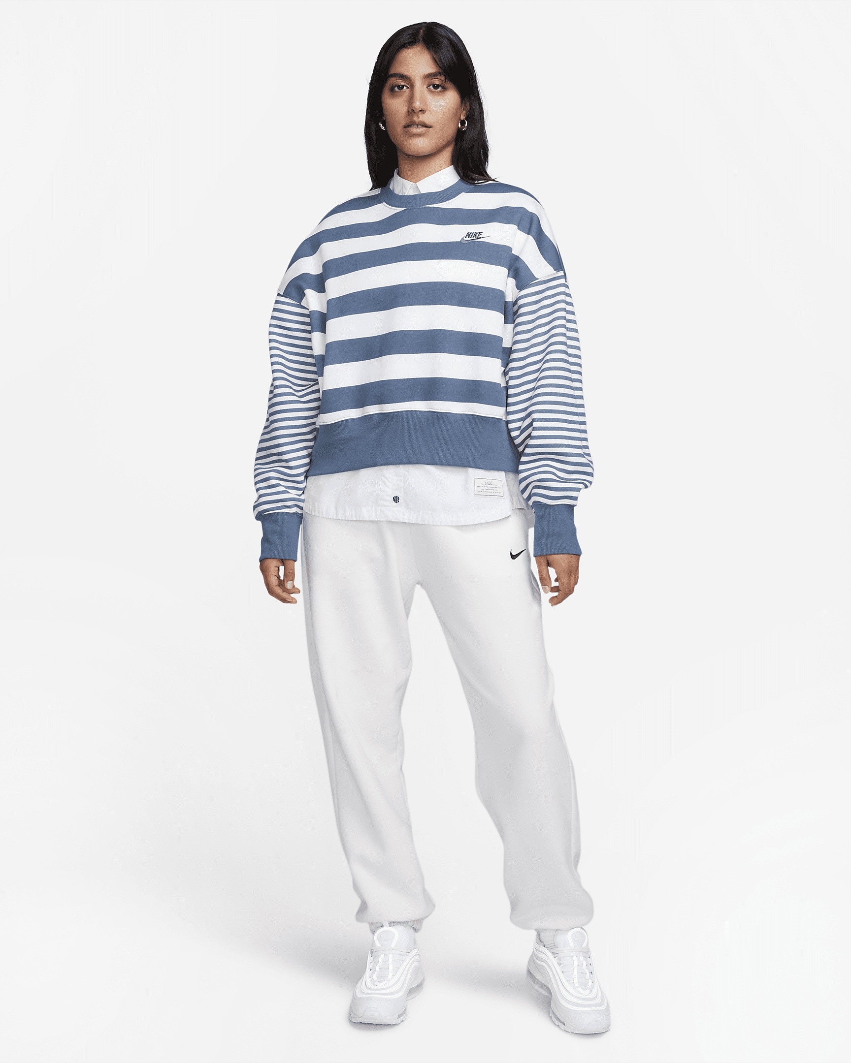 Women's Nike Sportswear Phoenix Fleece Over-Oversized Striped Crew-Neck Sweatshirt - 6