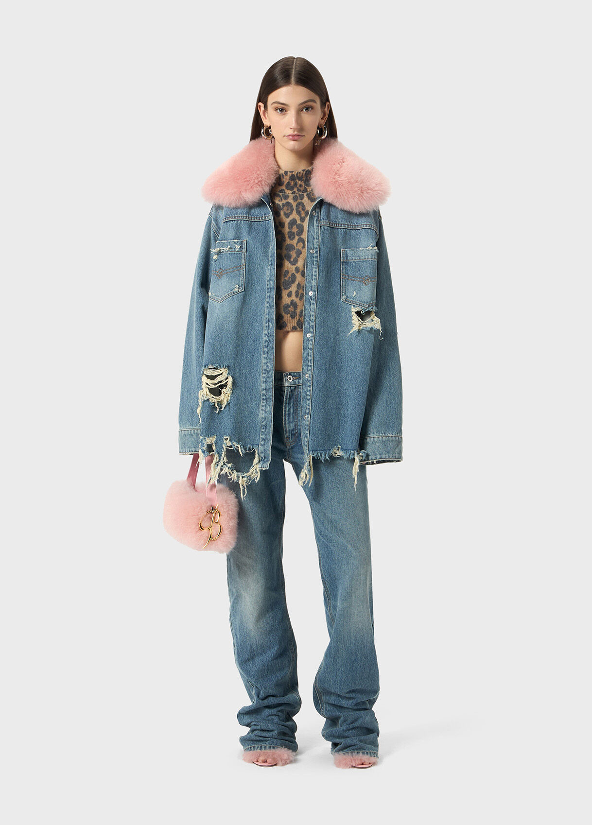 DENIM SHIRT WITH FAUX FUR COLLAR - 5
