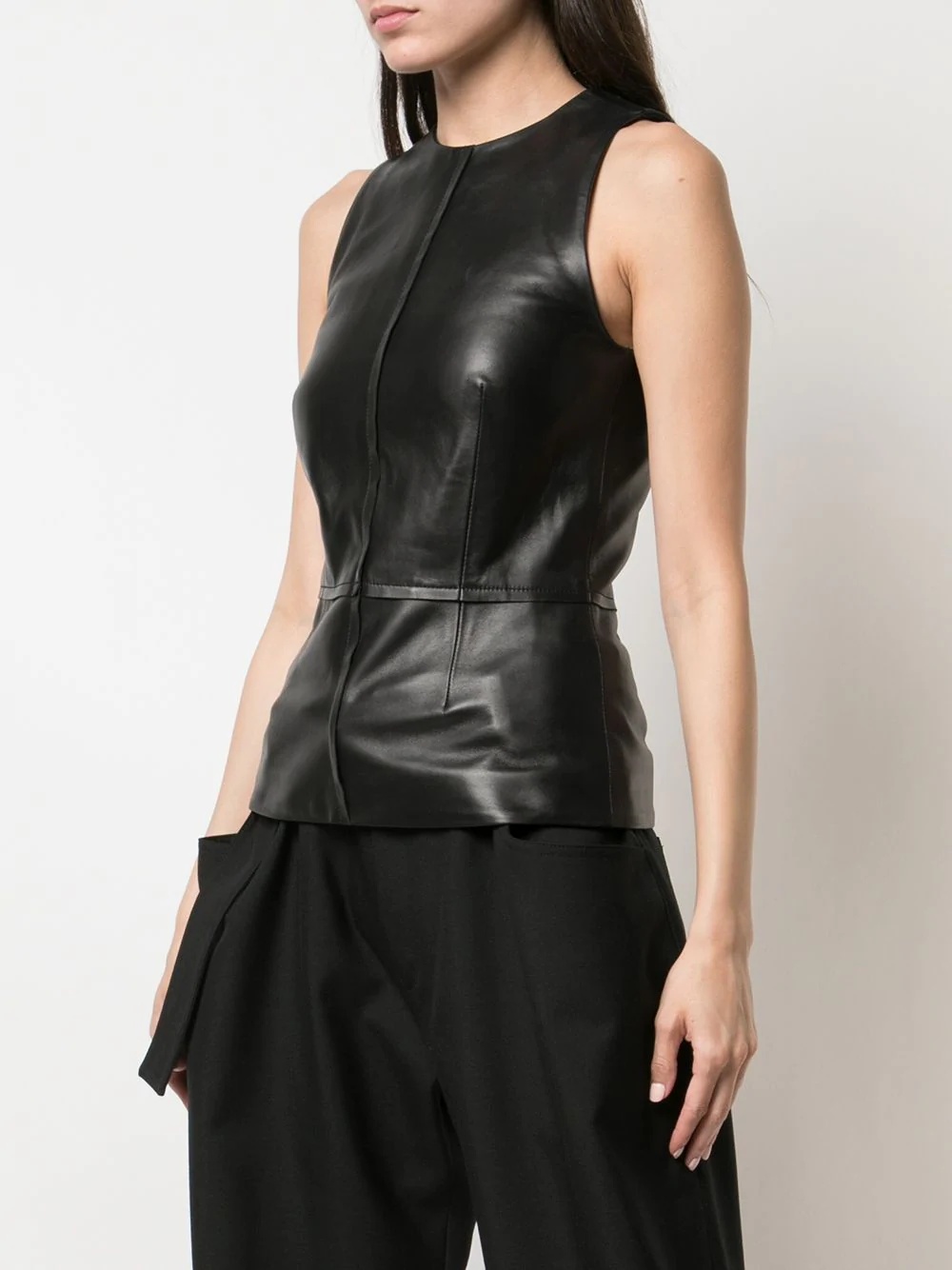 Sleeveless Leather Peplum Top - 3