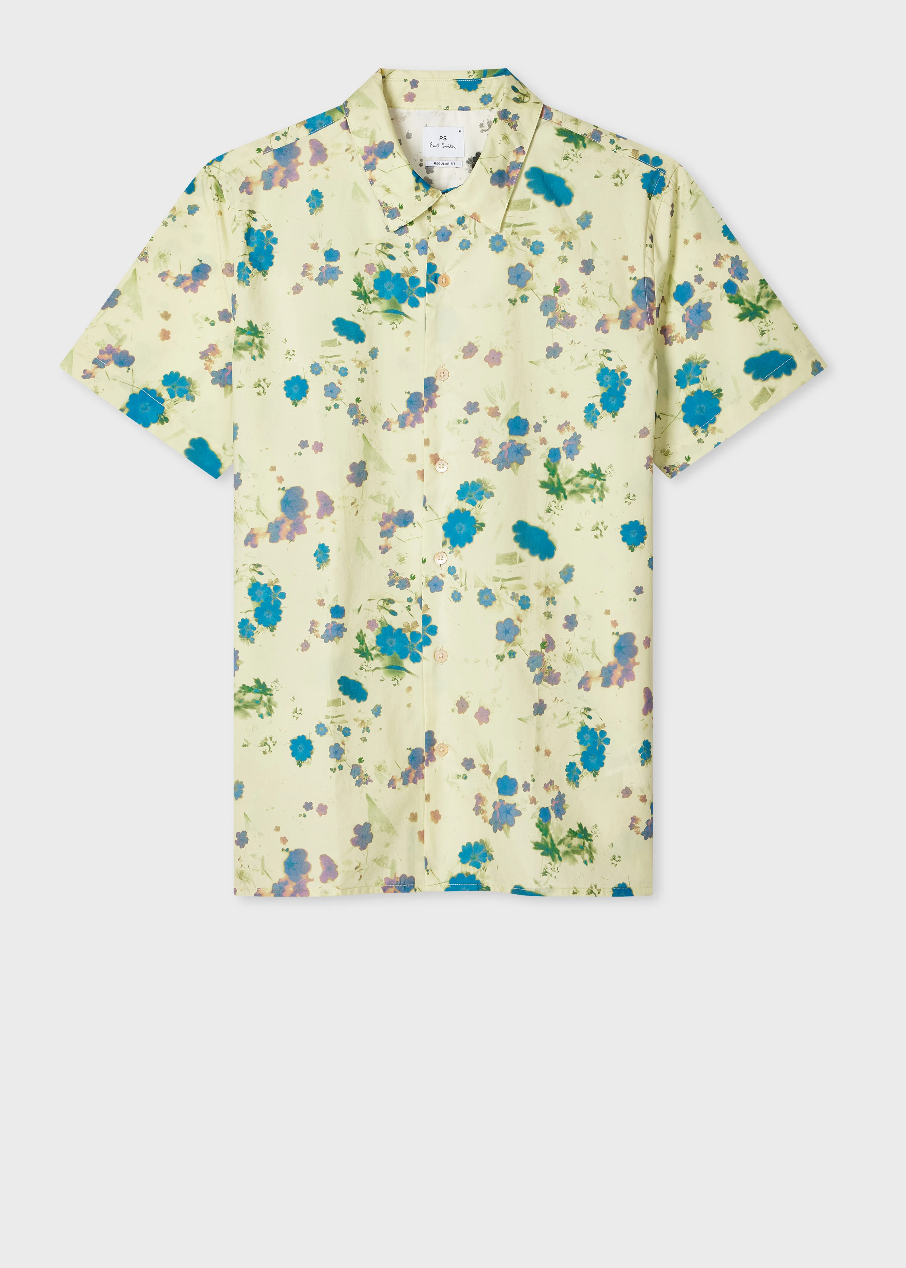 Pale Green Floral Print Short-Sleeve Shirt - 1