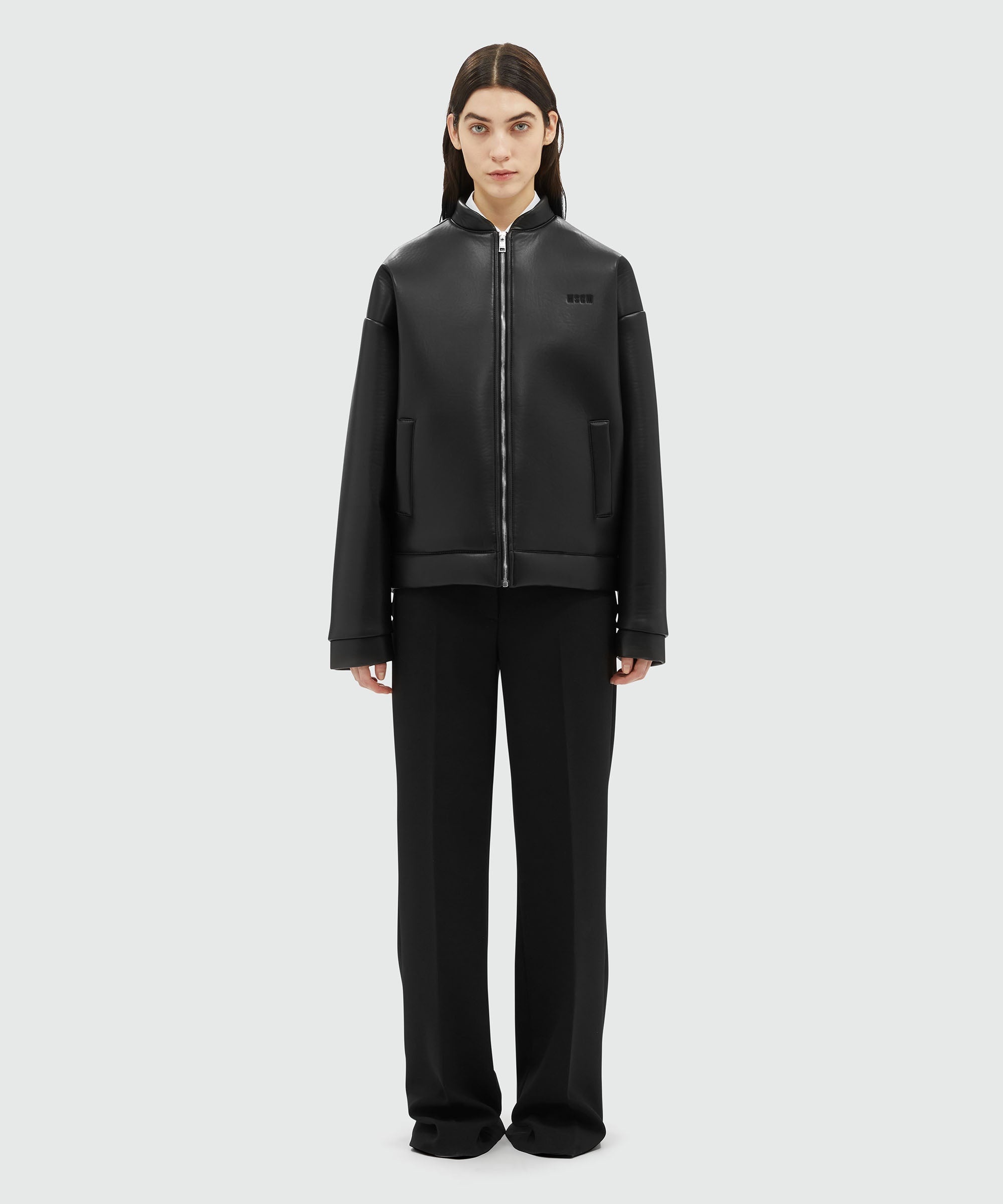Black faux-leather scuba effect jacket - 2