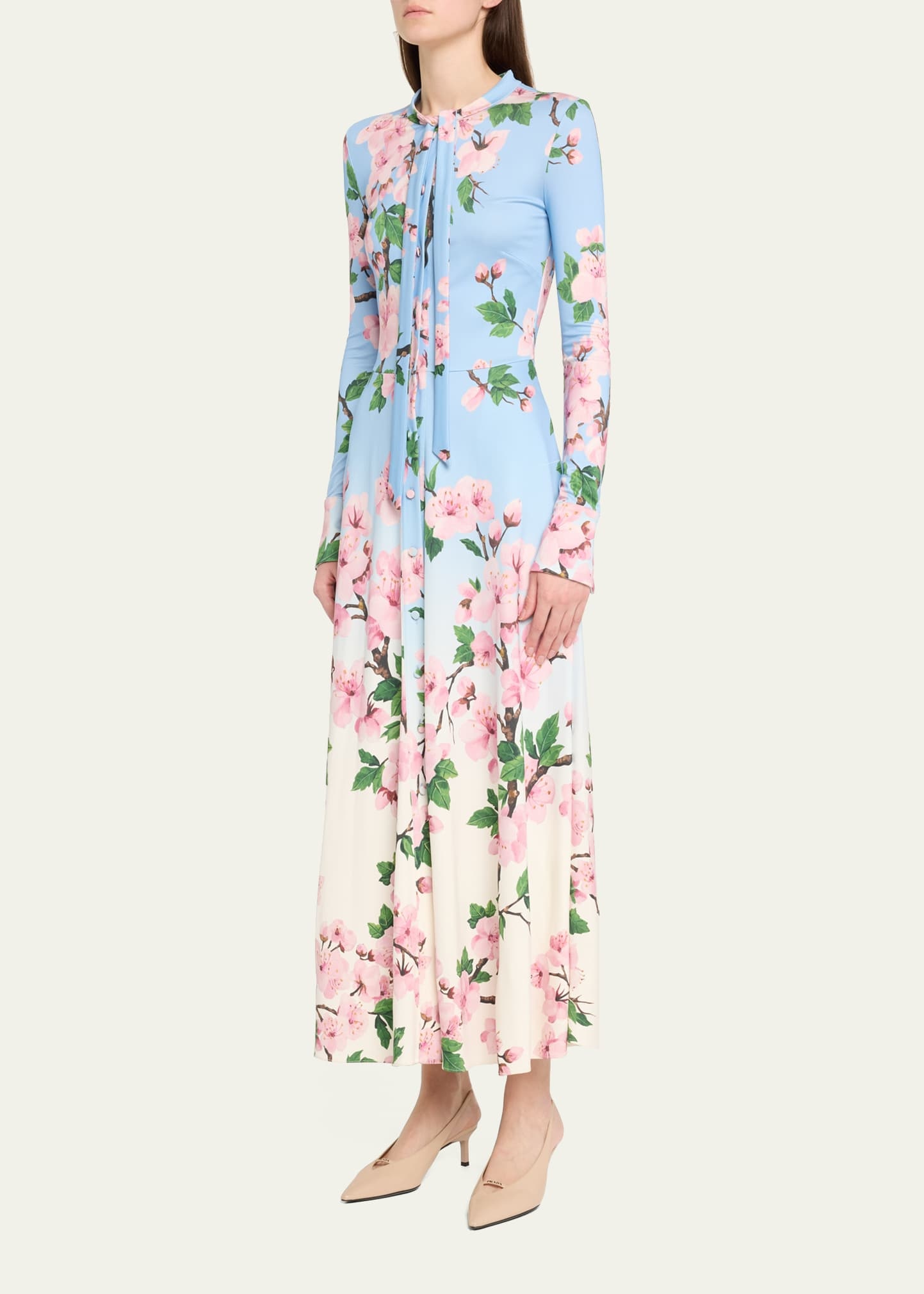 Cherry Blossom Degrade Jersey Long-Sleeve Maxi Dress - 4