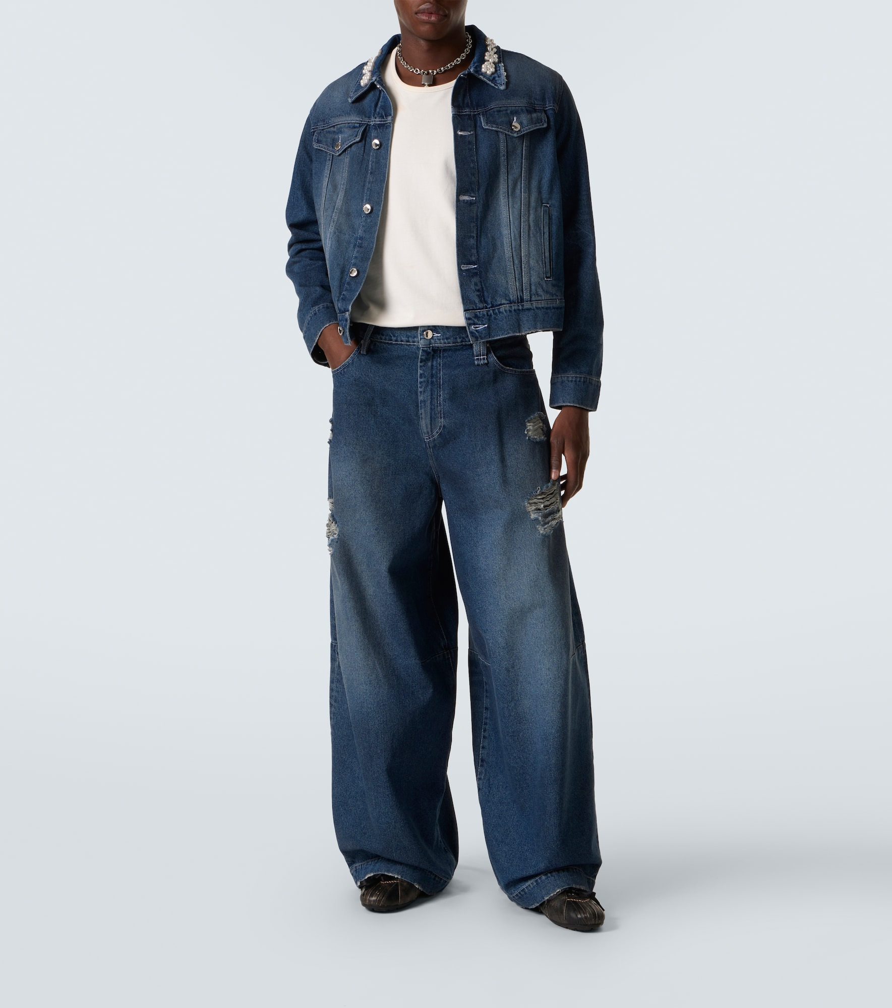 Embellished cropped denim jacket - 2