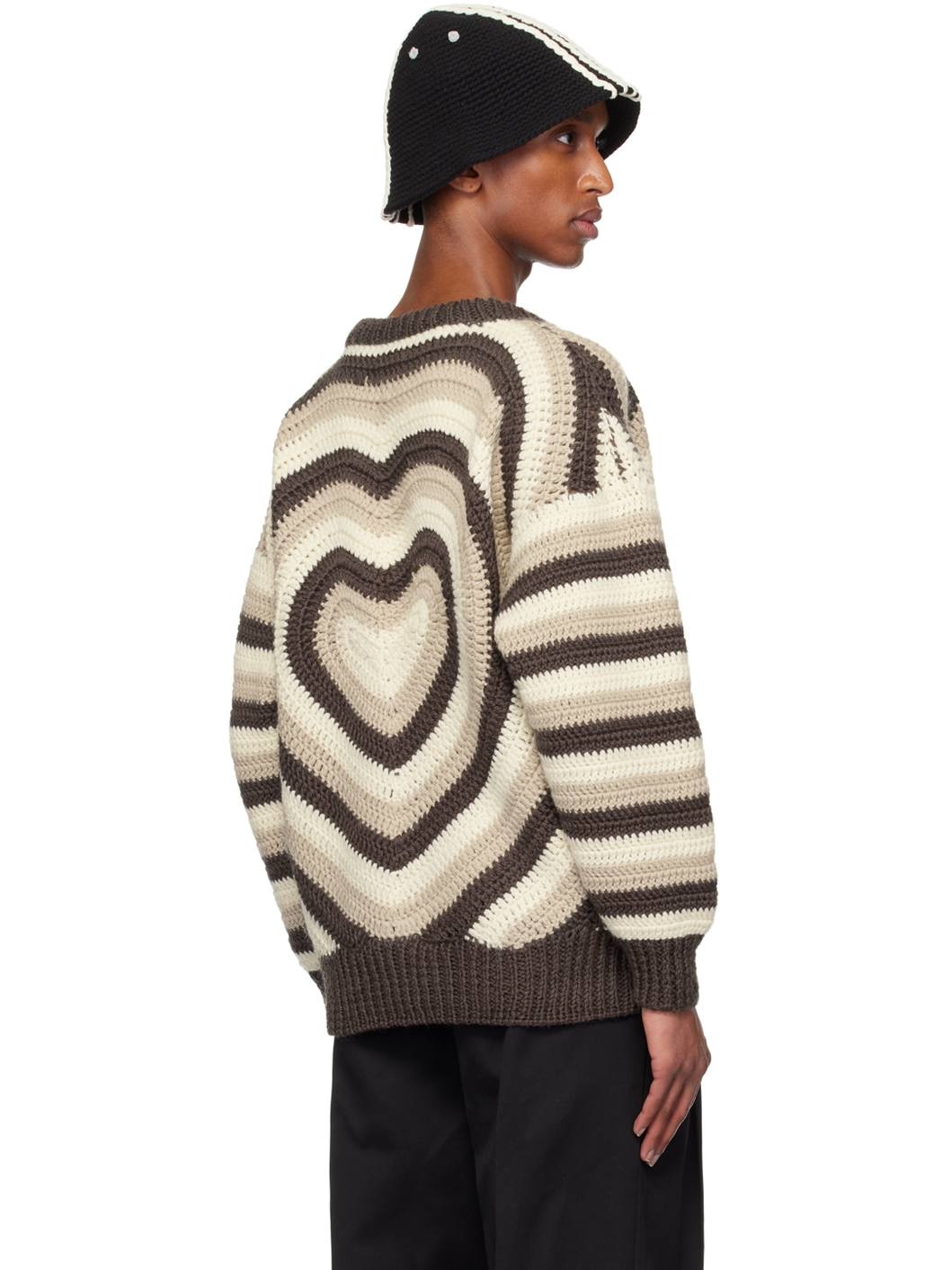 Brown & Beige Heart Hand Knitted Sweater - 3