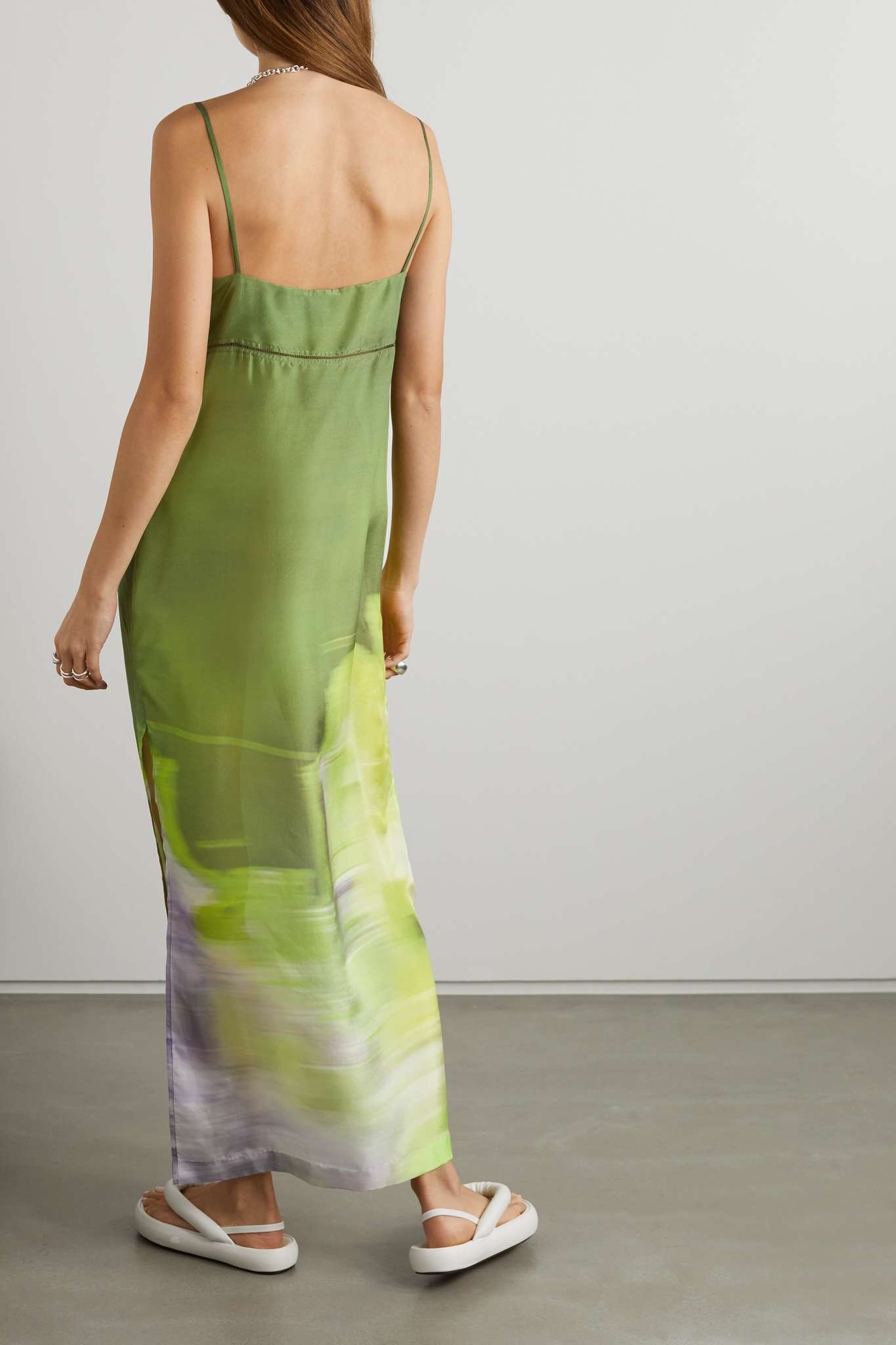 Pointelle-trimmed printed silk slip dress - 4