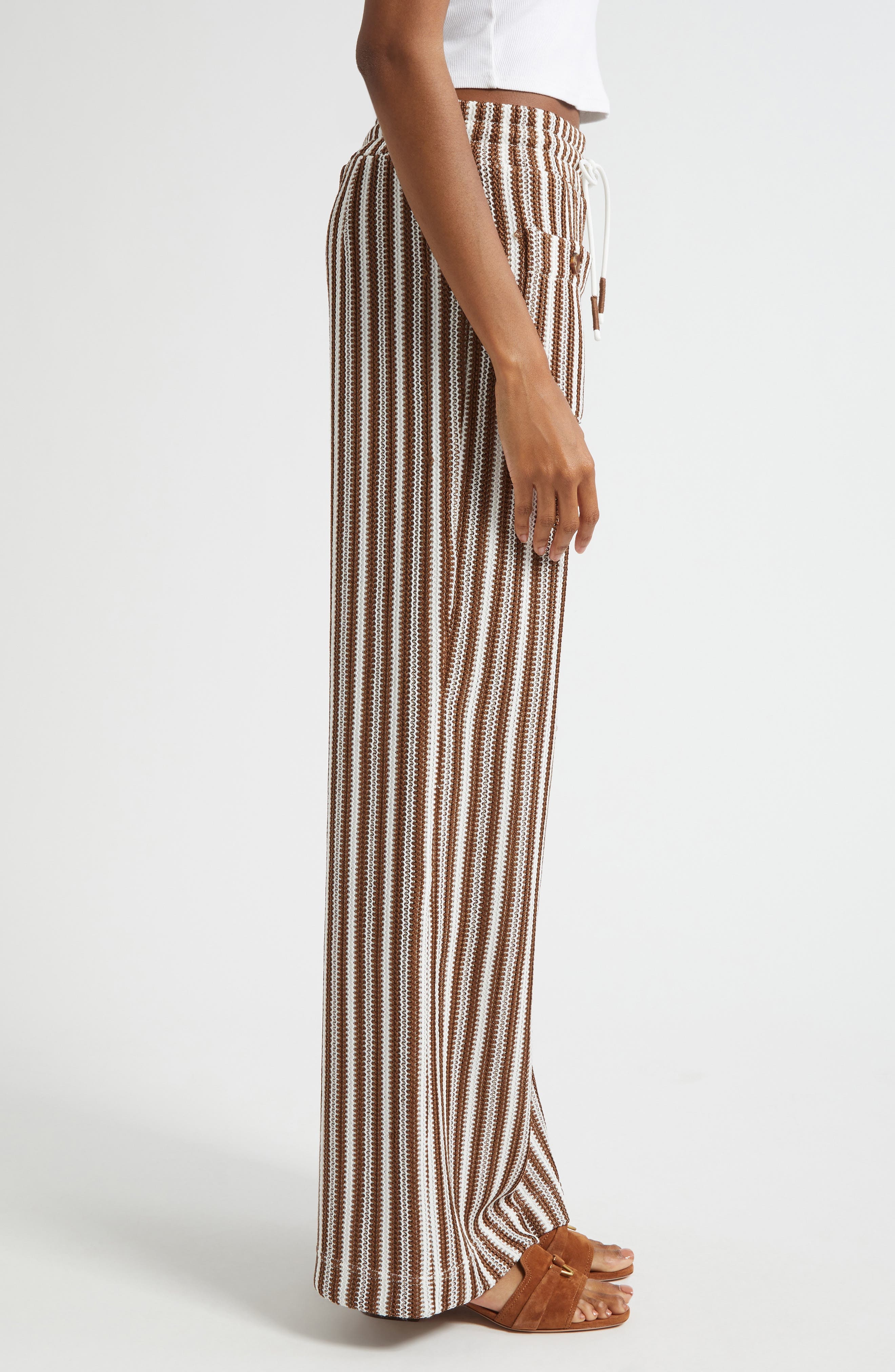 Veronica Beard Zosia Stitch Pants in White Brown at Nordstrom - 3