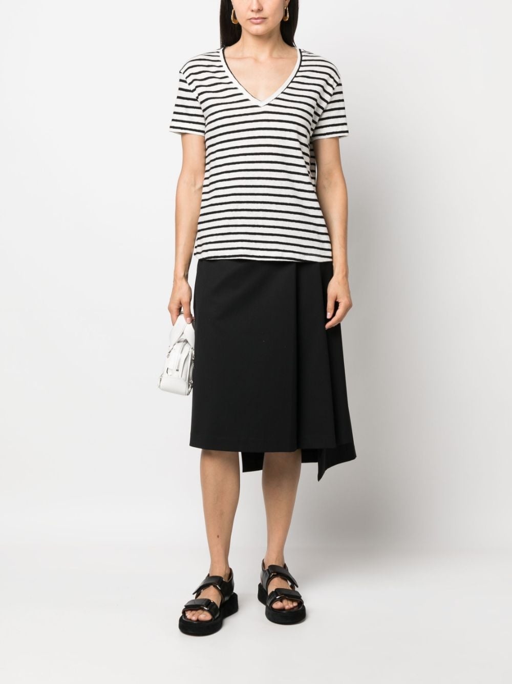 striped V-neck T-shirt - 2
