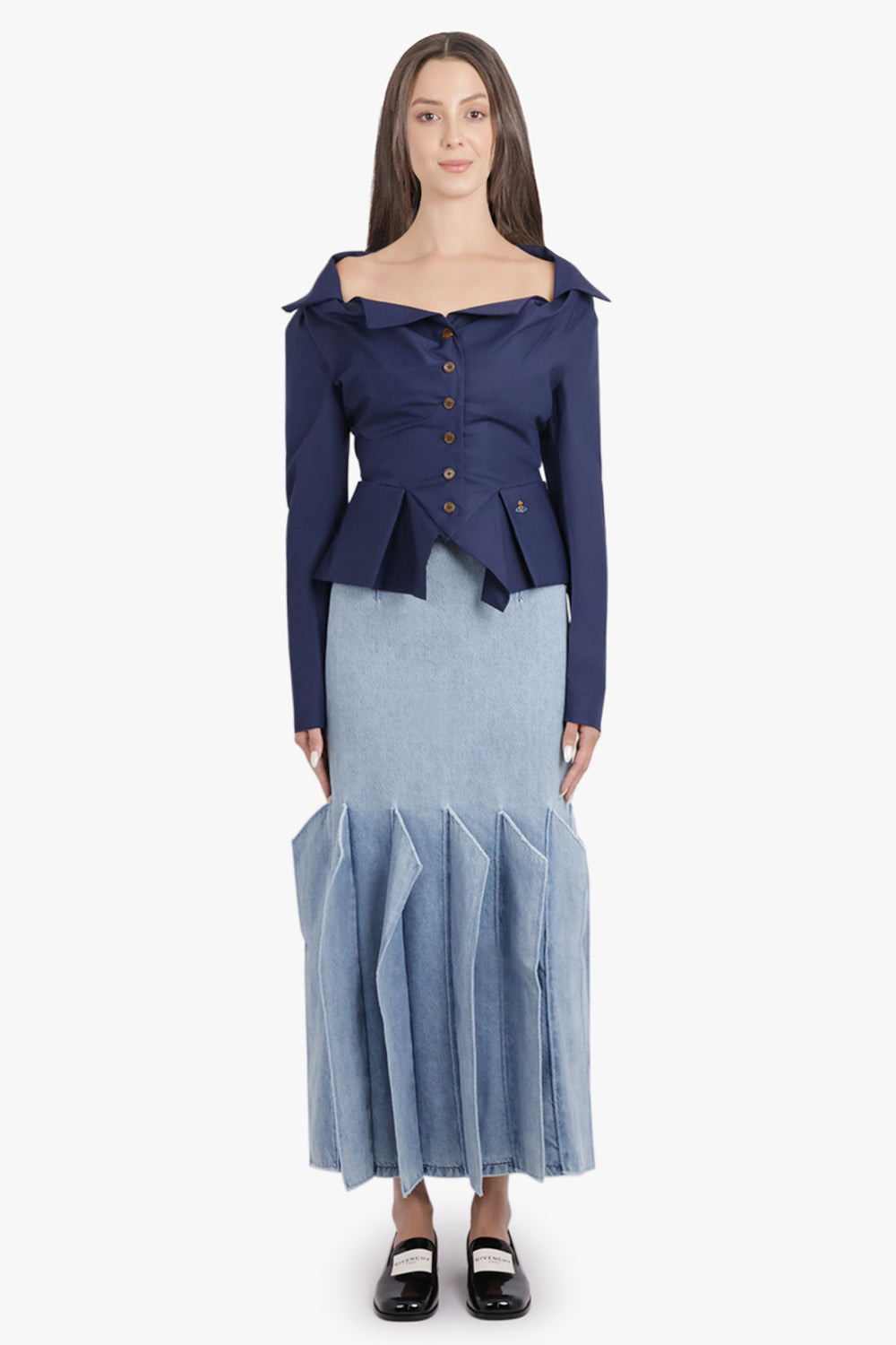 PANEL 3D DETAIL MIDI DENIM SKIRT | MID BLUE - 4