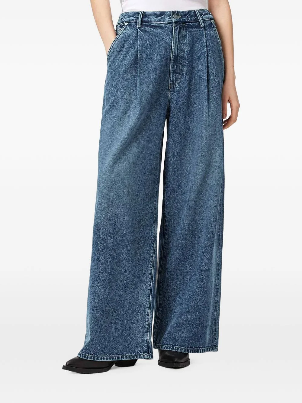 pleated wide-leg jeans - 1