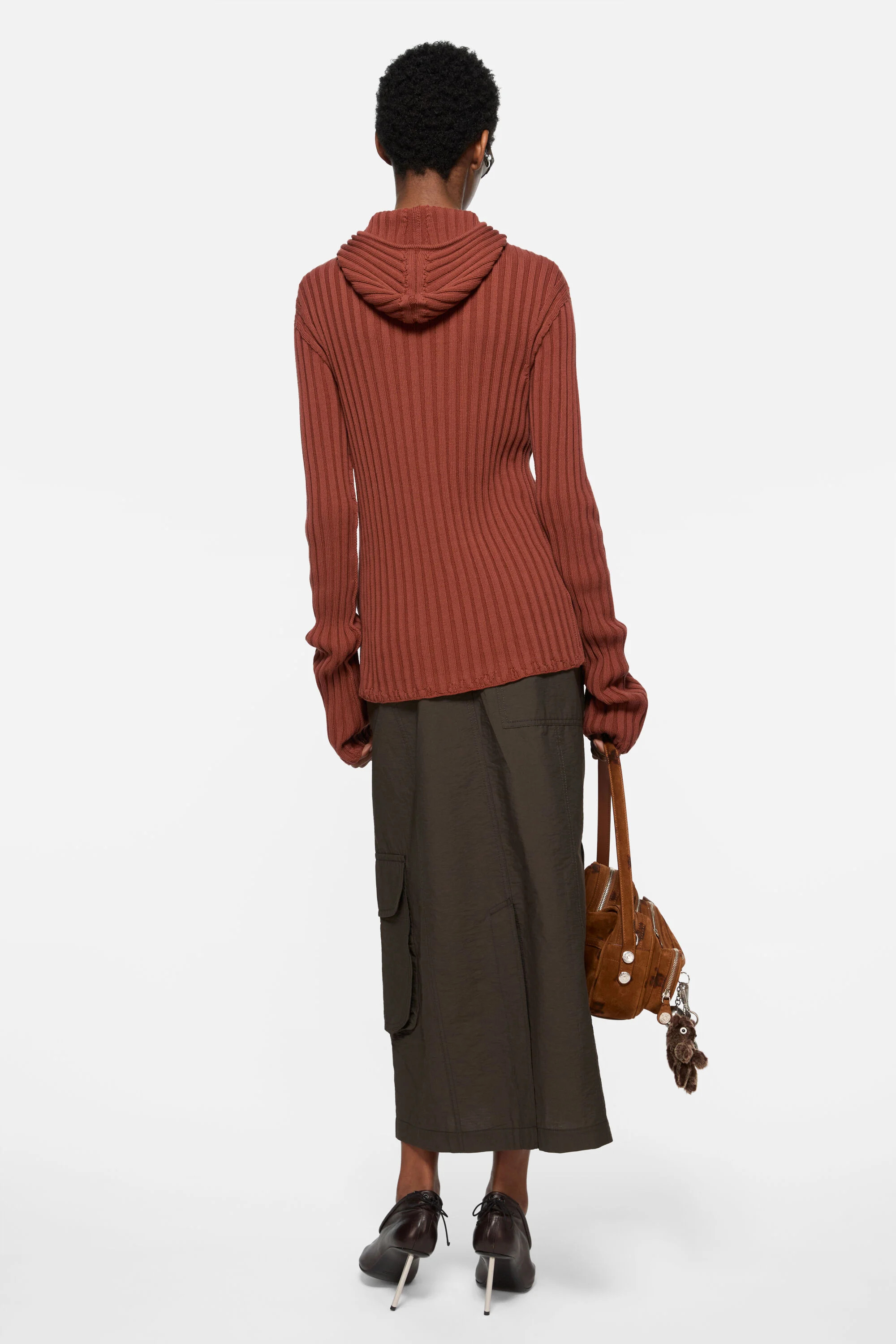 Zip-up hooded cardigan - Terracotta red - 3