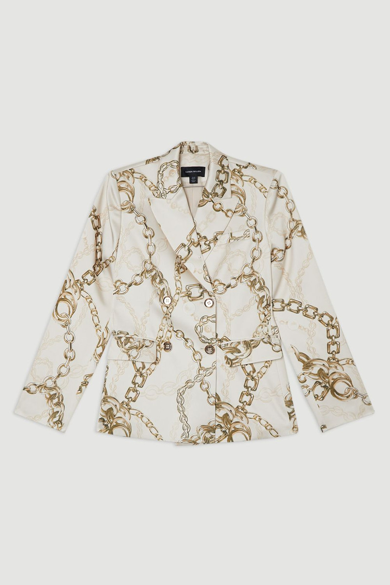 Structured Viscose Satin Chain Print Tailored Double Breasted Blazer 4