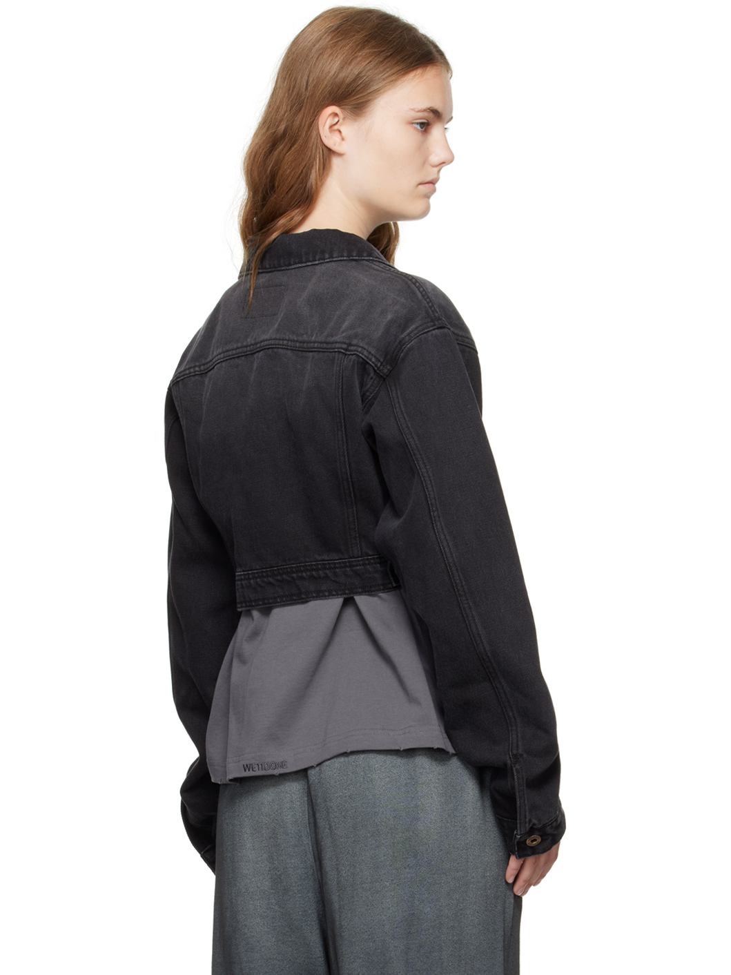 Black Cropped Denim Jacket - 3