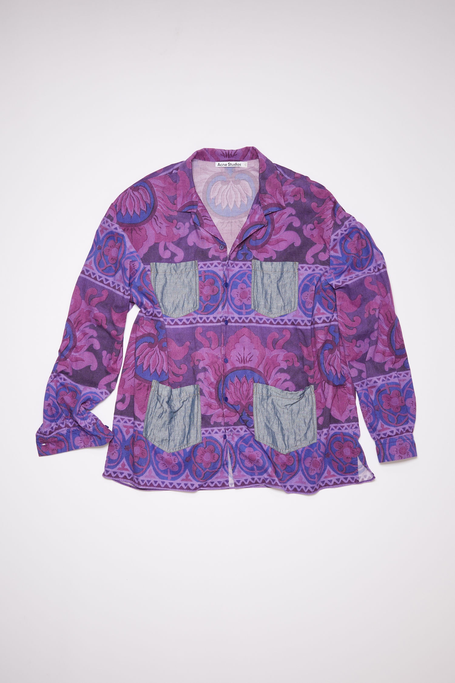 Print corduroy shirt - Purple - 1