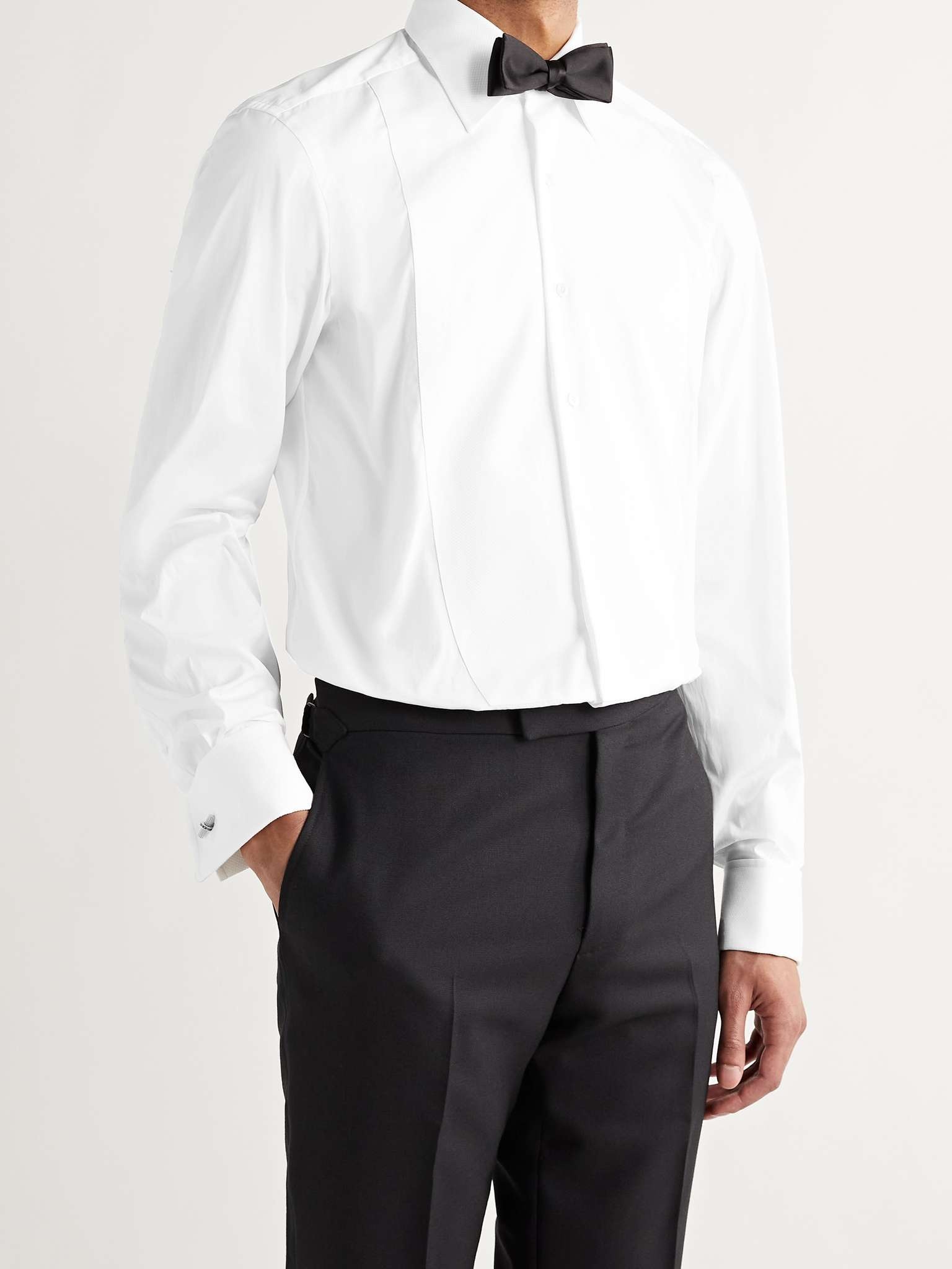 White Slim-Fit Bib-Front Double-Cuff Cotton Tuxedo Shirt - 4