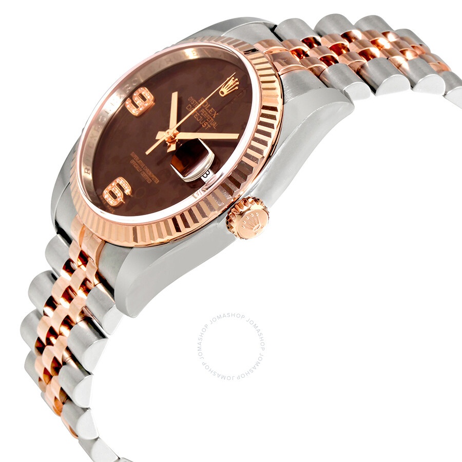 Rolex Oyster Perpetual Datejust Chocolate Floral Motif Dial Automatic Ladies Stainless Steel and 18k - 2
