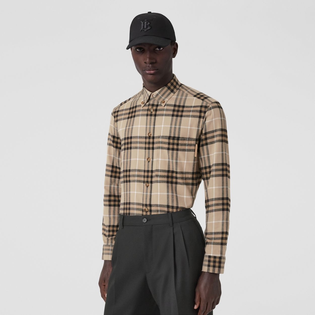 Button-down Collar Check Cotton Oversized Shirt - 7