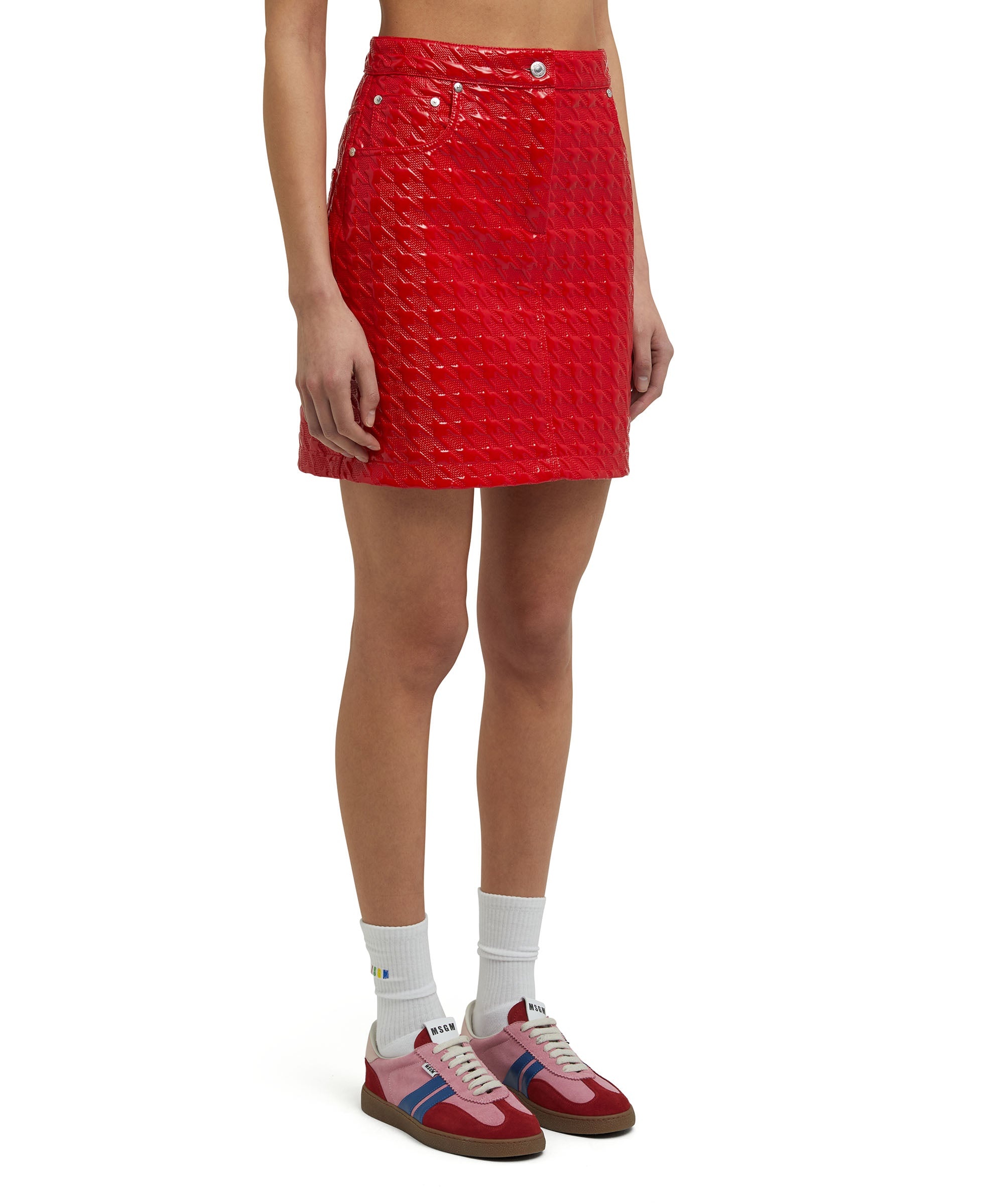 Mini skirt with "Embossed Pied de Poule Vinyl" print - 3