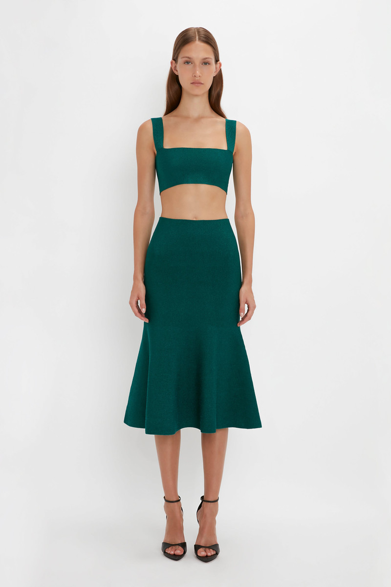 Victoria Beckham VB Body Flared Skirt In Lurex Green outlook