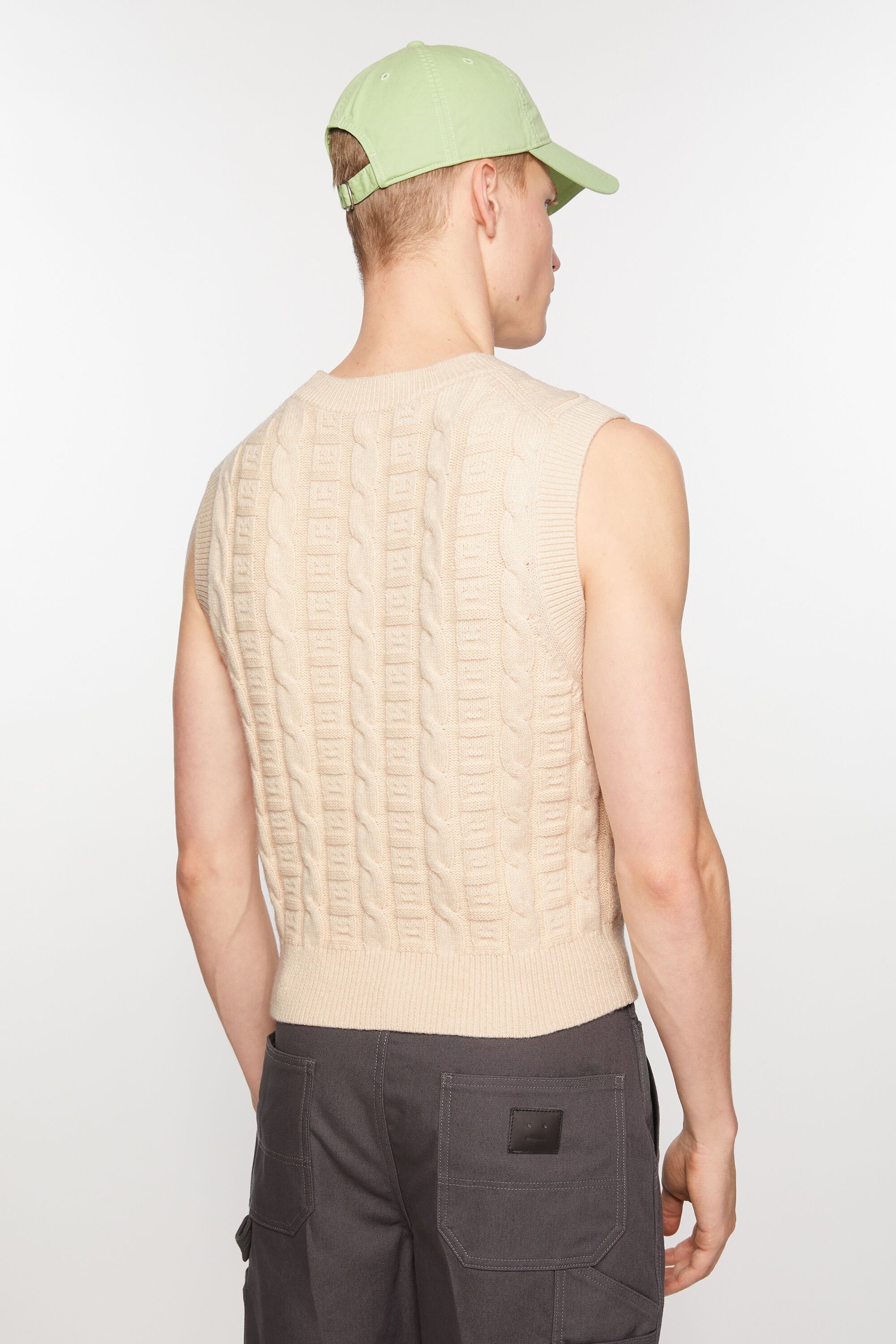 Cable wool sleeveless jumper - Oatmeal melange - 3