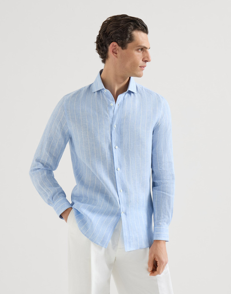 Chalk stripe linen easy fit shirt with spread collar 4