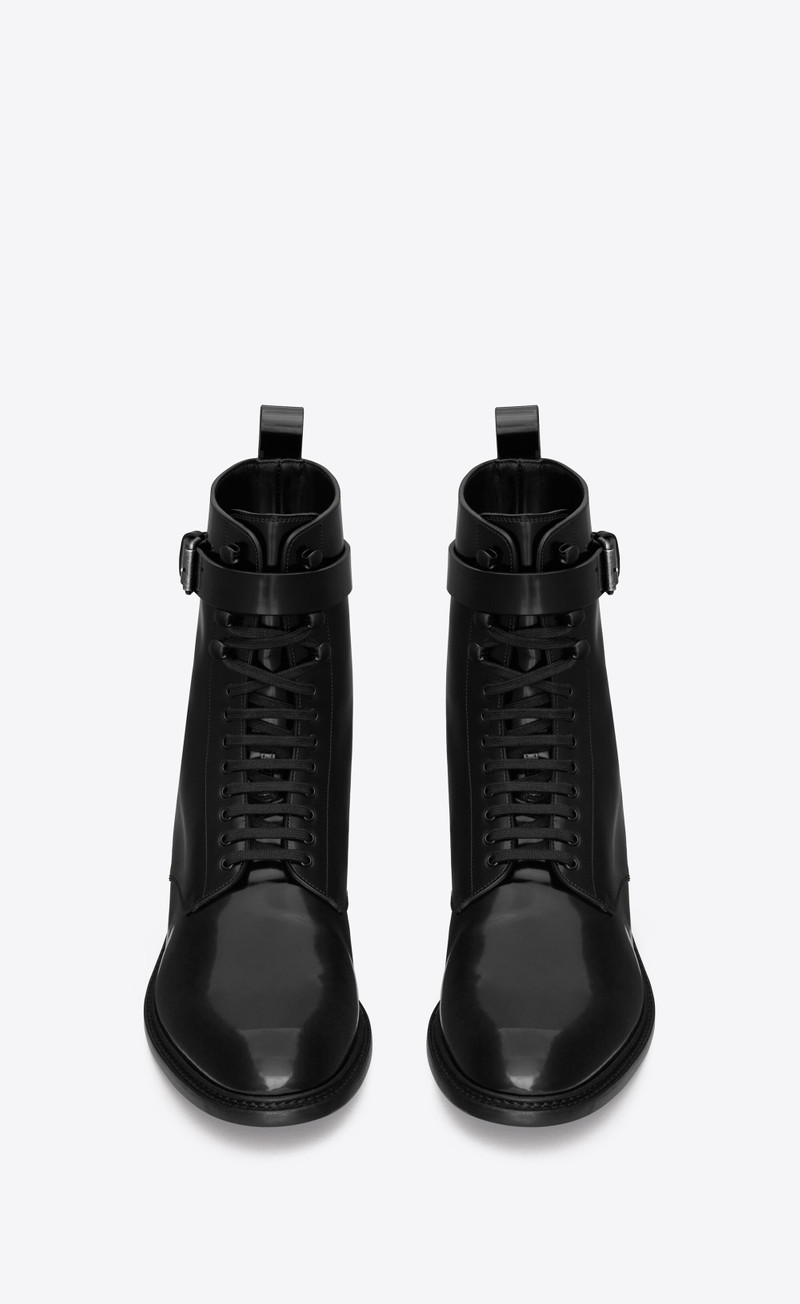 SAINT LAURENT army laced boots in glazed leather outlook