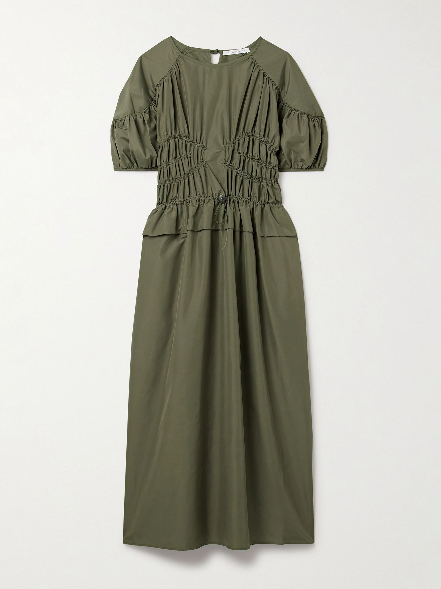 Betsy shirred recycled-shell midi dress Army green - 1