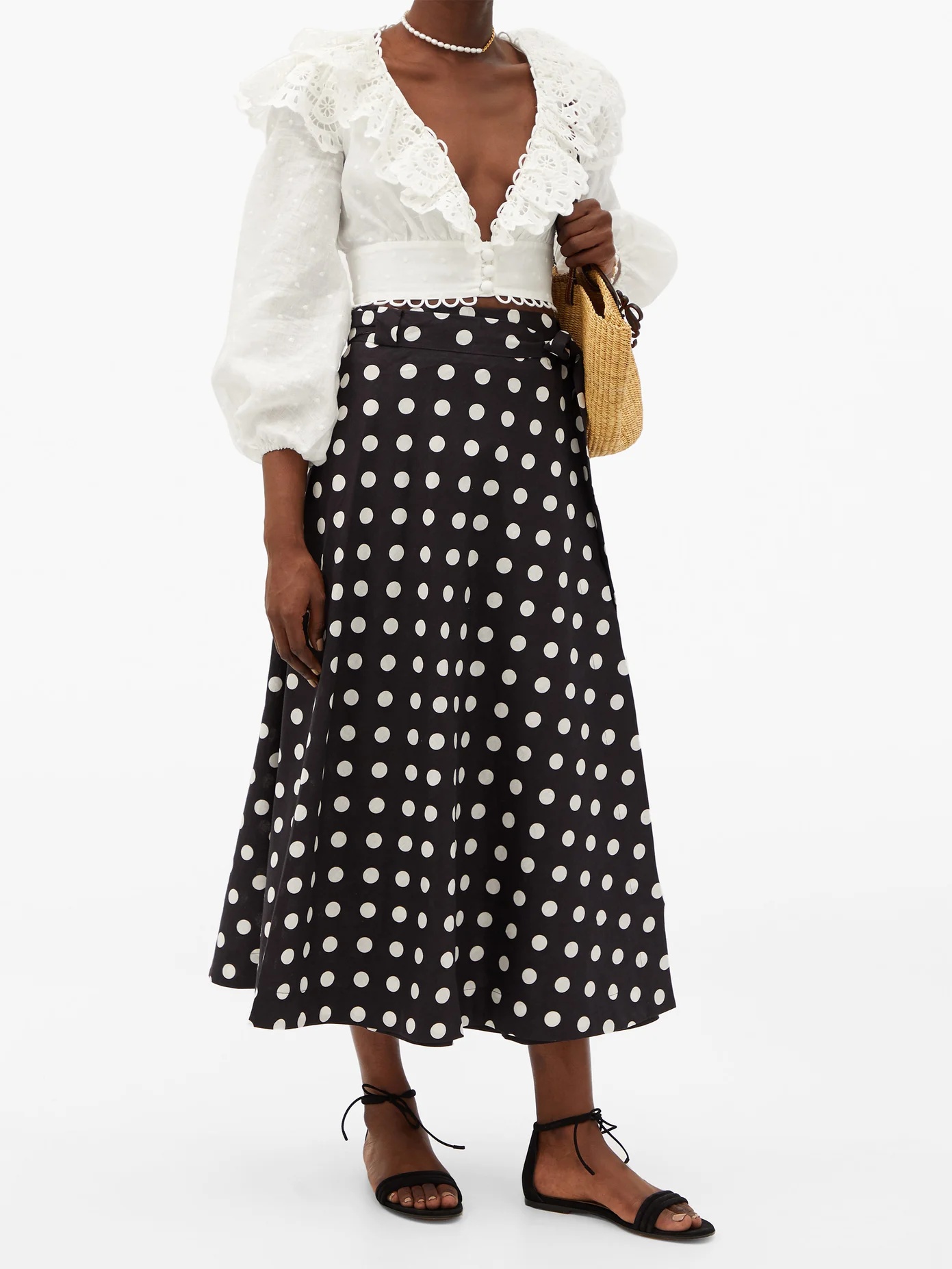 Bellitude polka-dot linen-blend midi skirt - 2