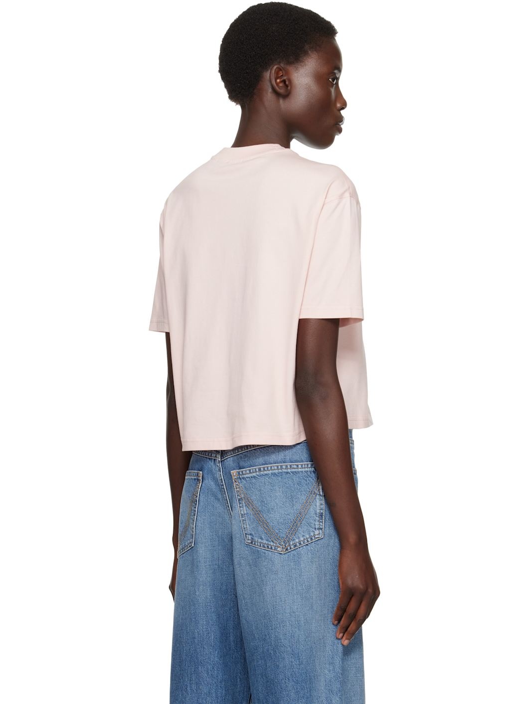 Pink Cropped Cotton T-shirt - 3