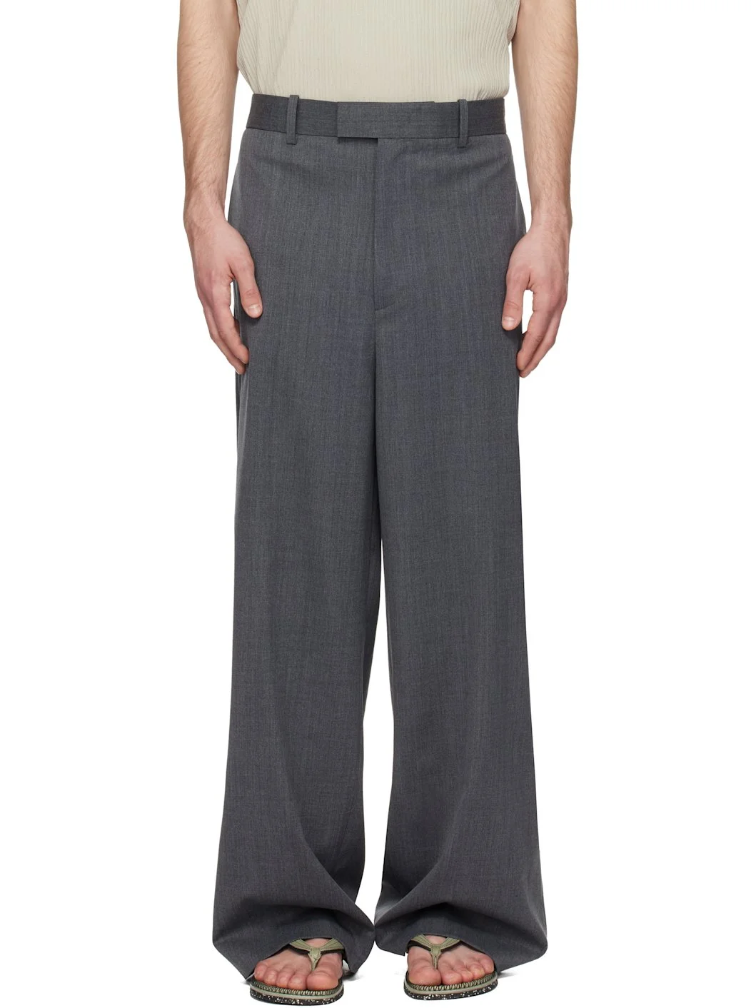 Gray Semi-Wide Back Banding Trousers - 1