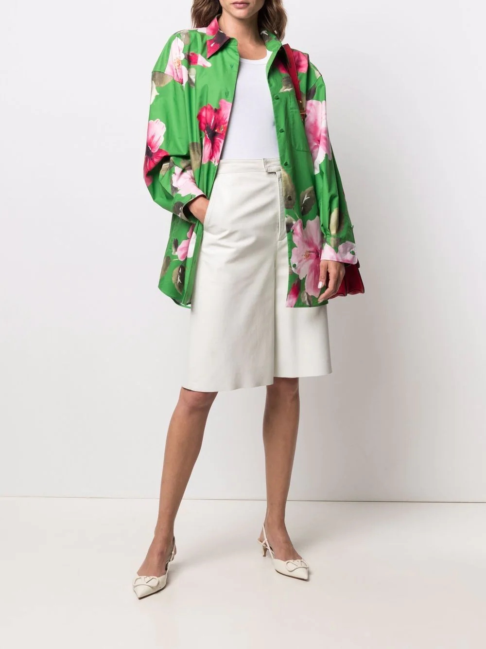 flower-print peacoat - 2