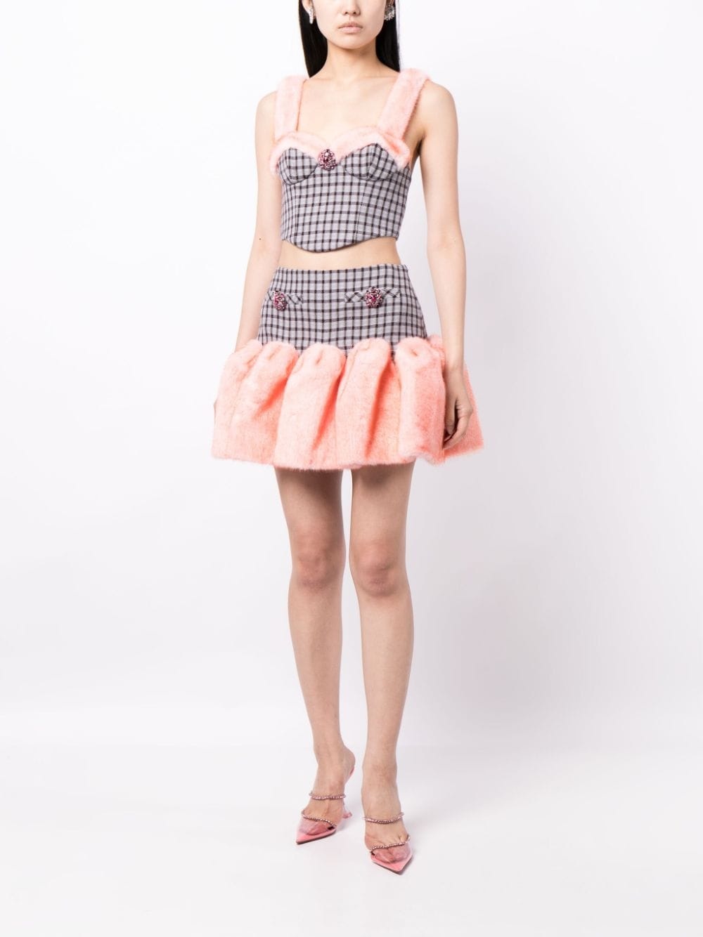 crystal-embellished faux-fur trim bustier - 2