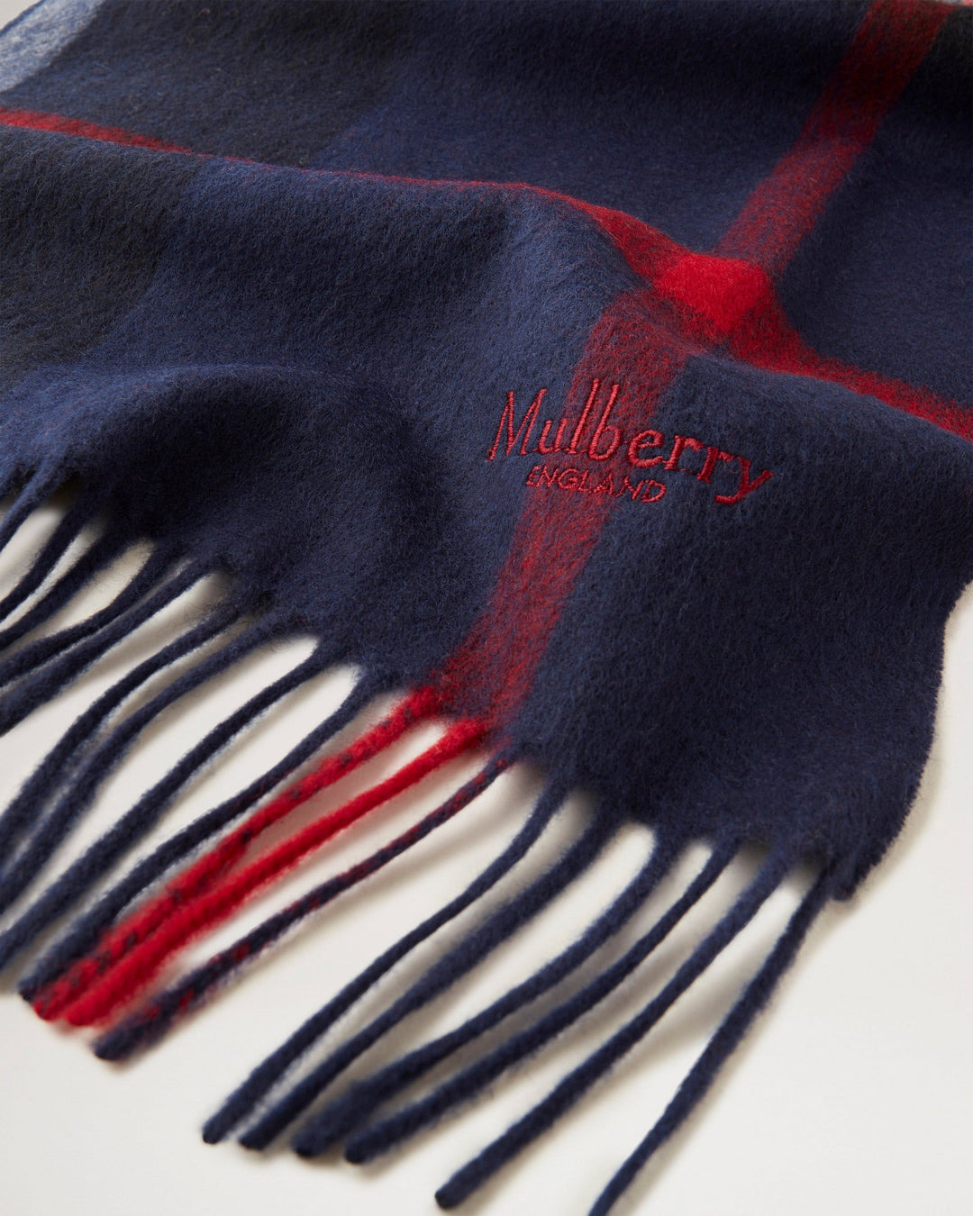 Small Check Merino Wool Scarf Night Sky & Lancaster Red Merino Wool - 2