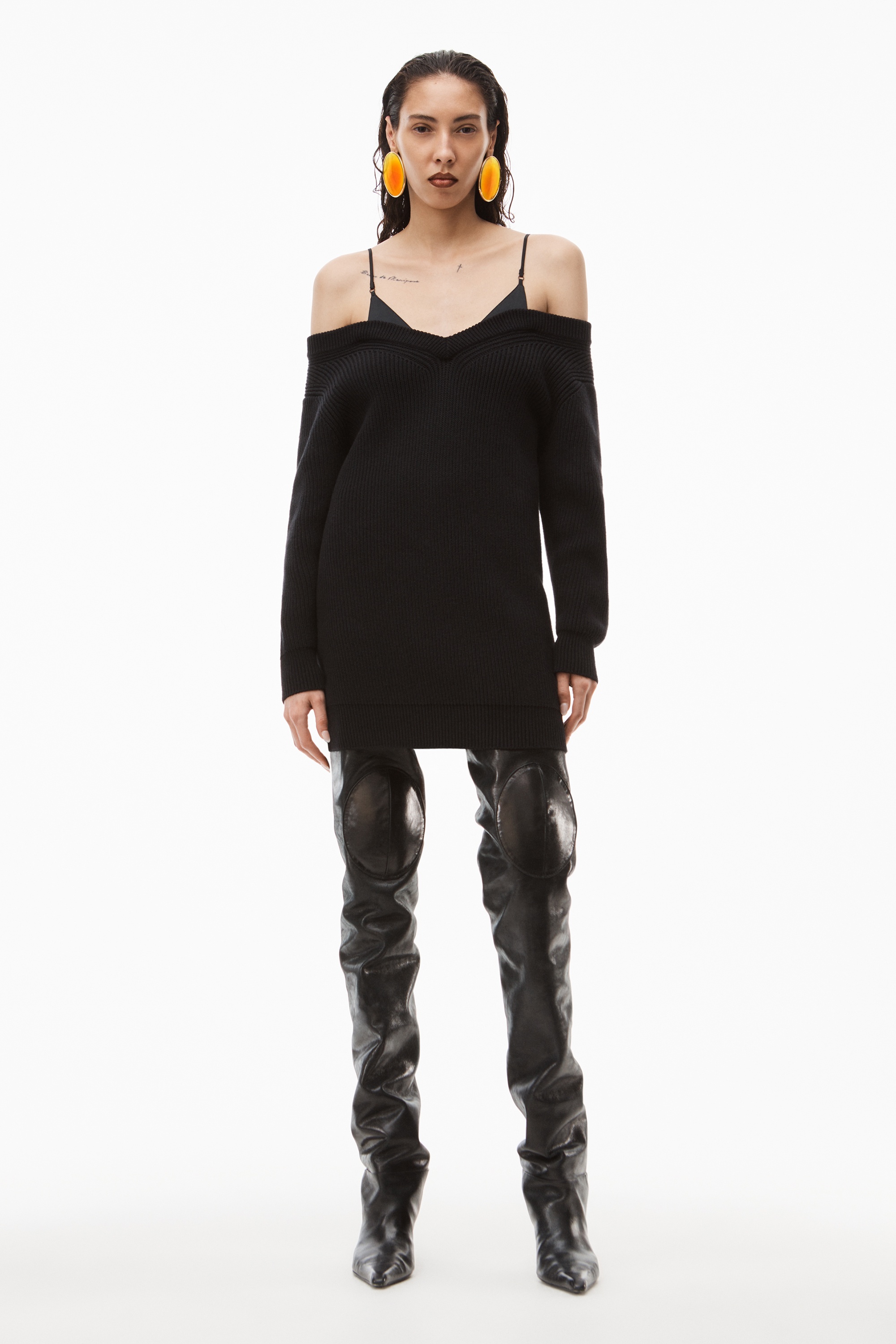 V-NECK SWEATER DRESS IN RIBBED COTTON - 2
