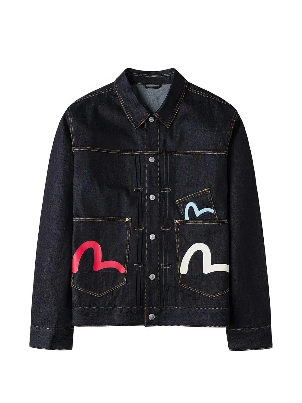 SEAGULL-PRINT MULTI-POCKET DENIM JACKET - 1