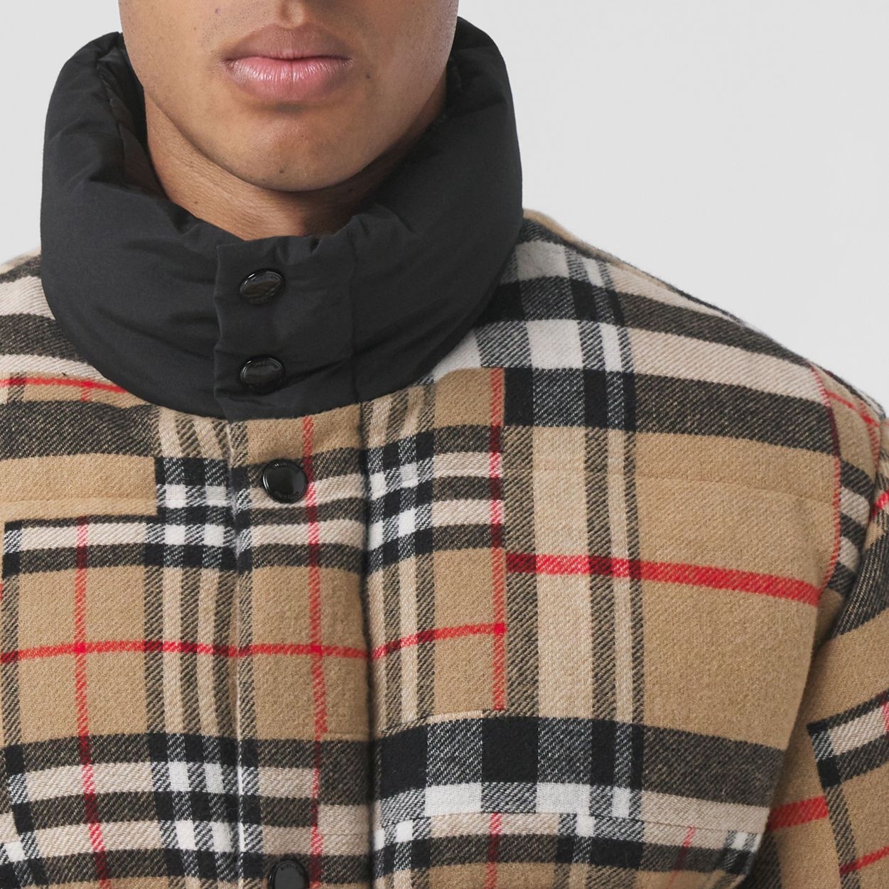 Patchwork Check Down-filled Wool Jacket - 2