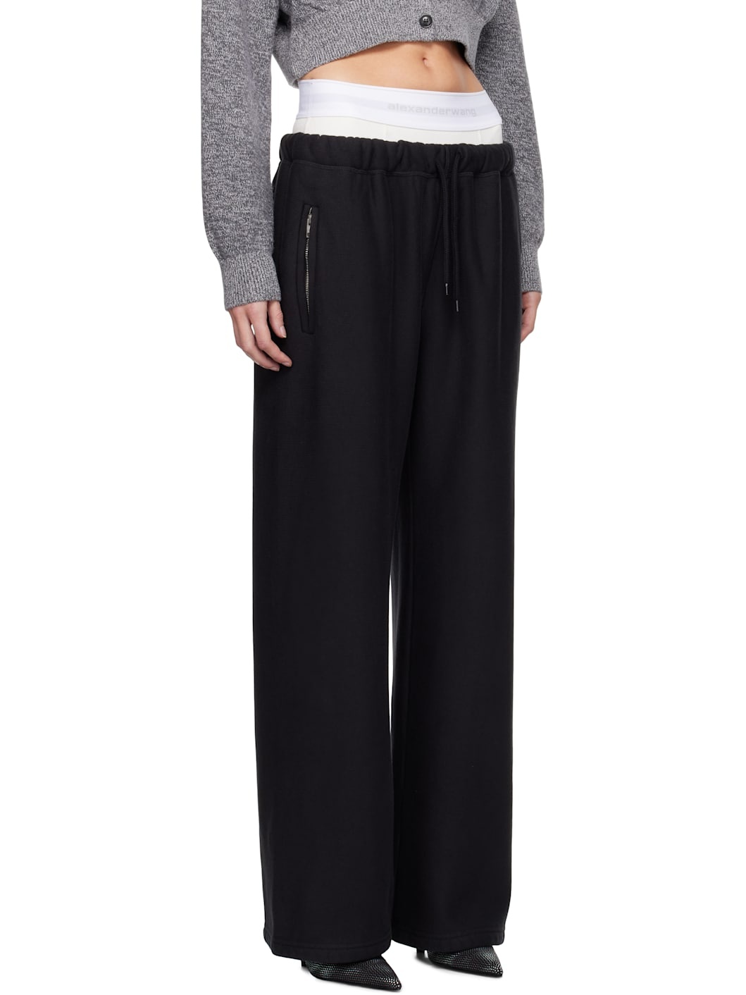 Black Wide Leg Pre-Styled Logo Brief Sweatpants - 2